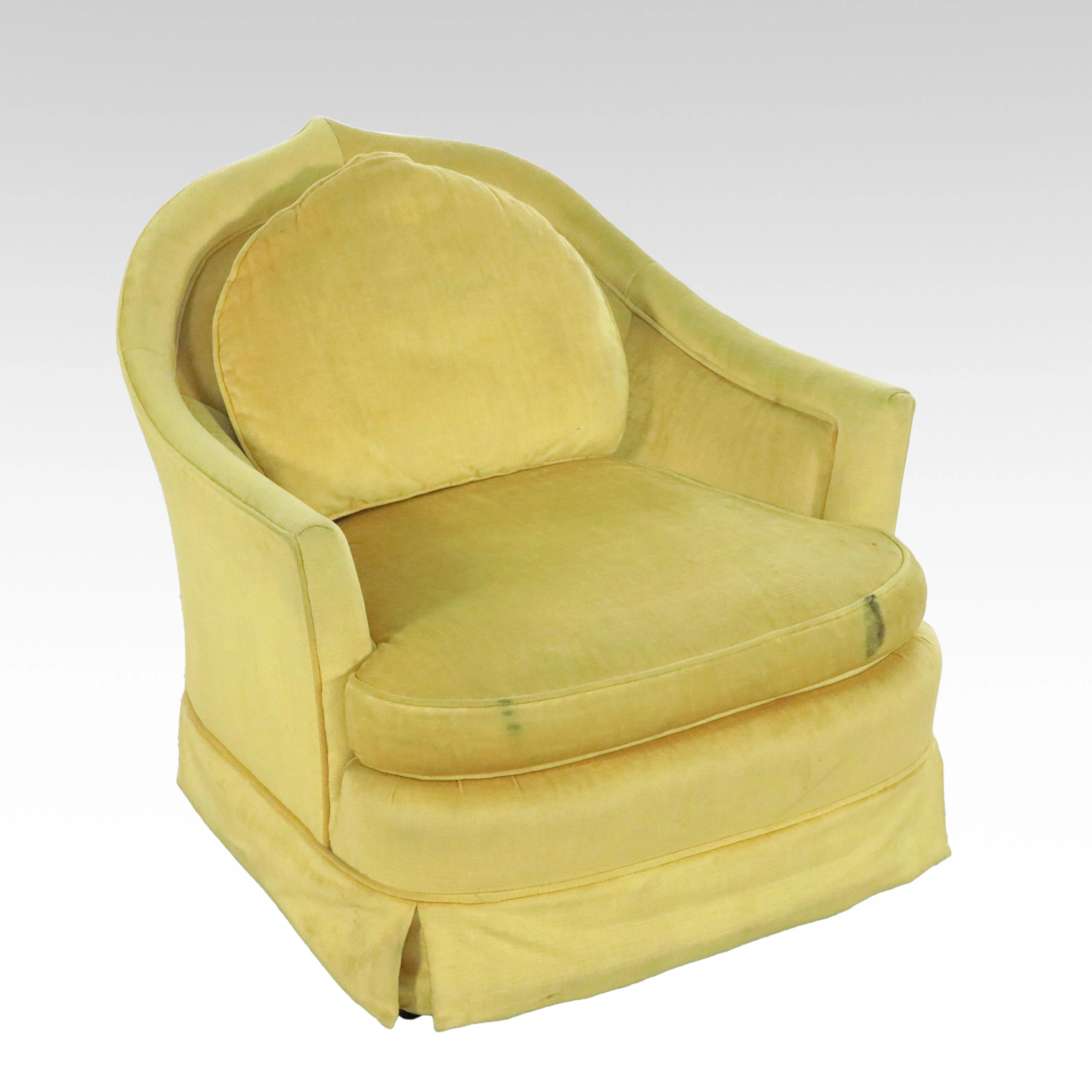 Hollywood Regency Yellow Upholstered Club Chair