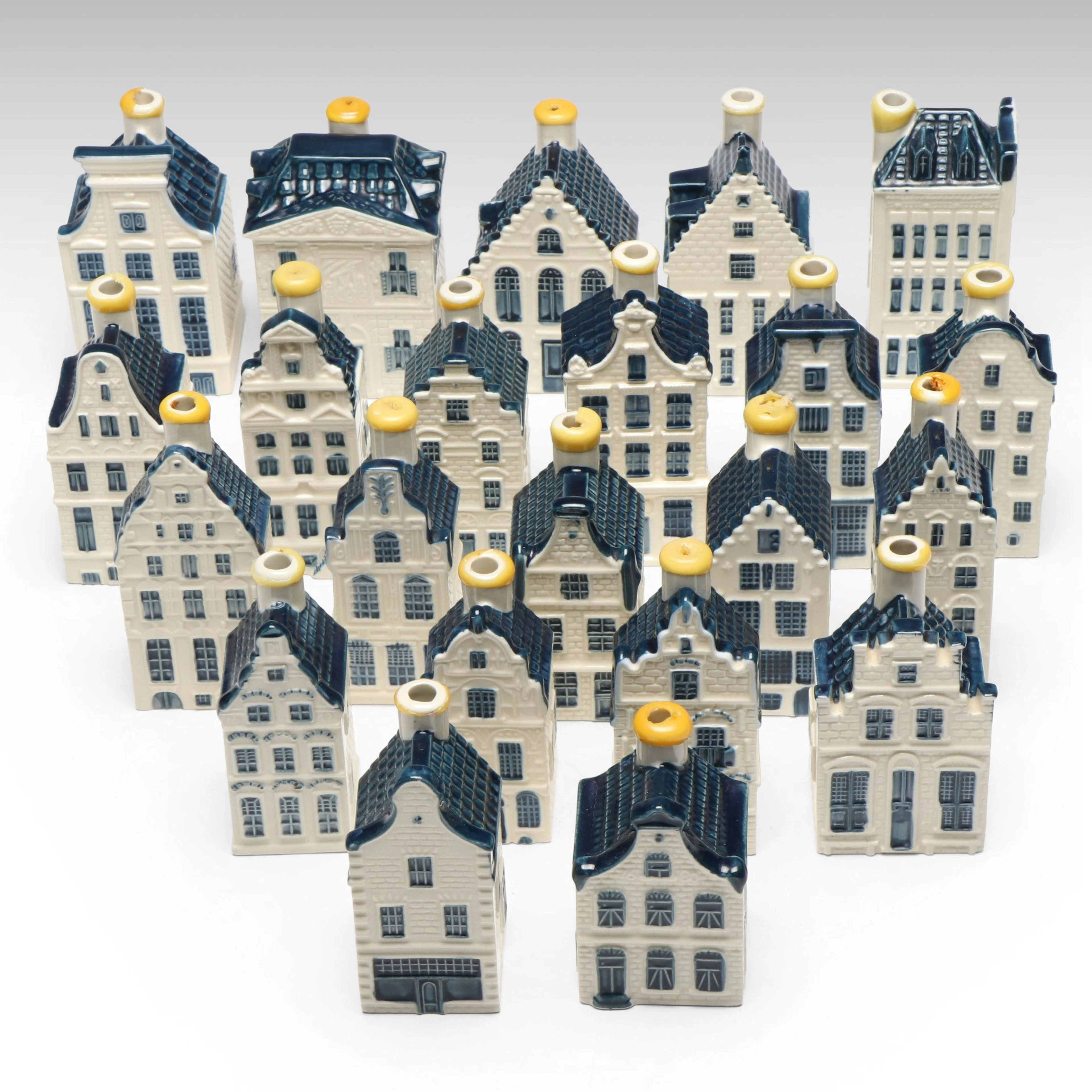 "Kaaswaag Gouda" and More KLM Blue Delft Porcelain Houses, Mid to Late 20th C.