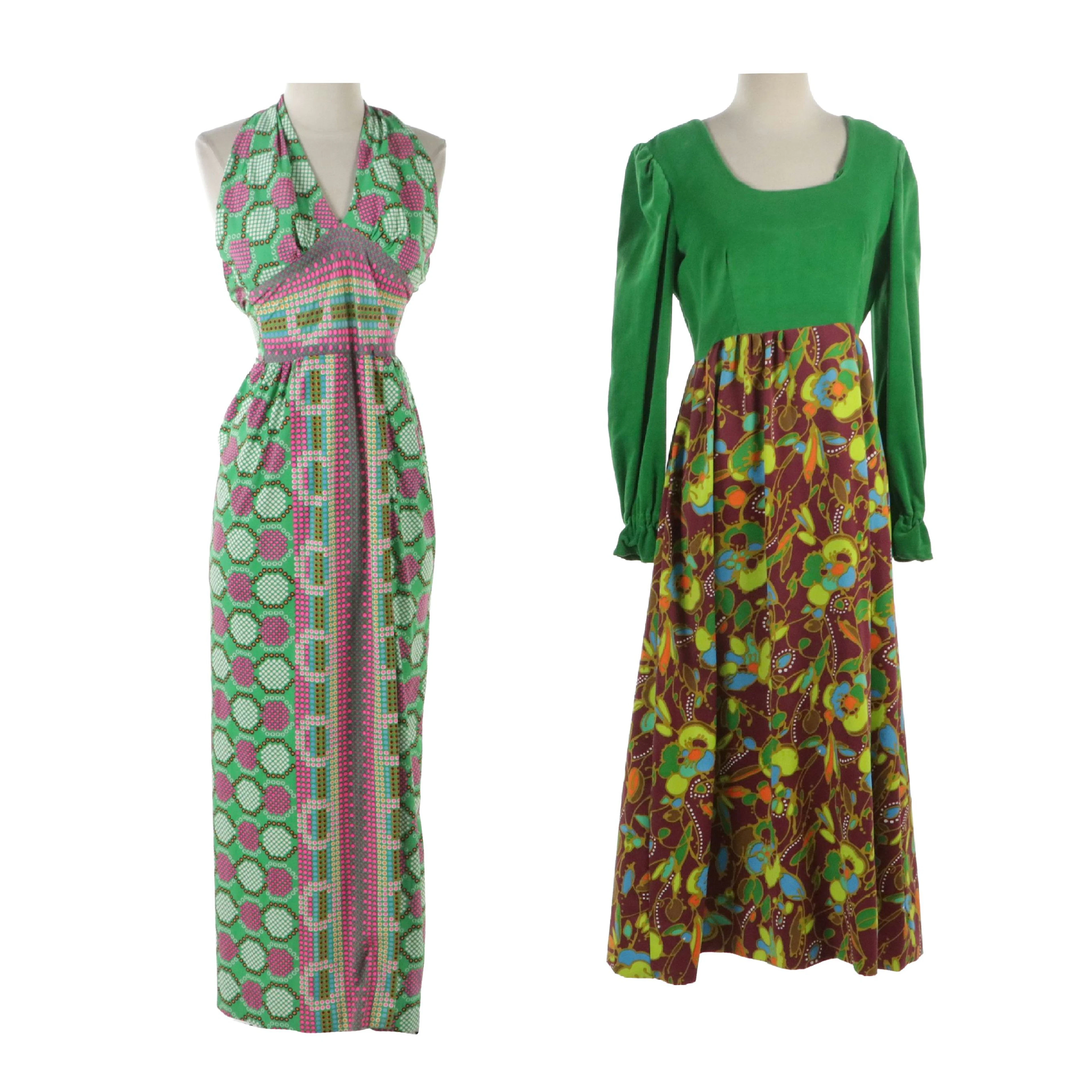 Jack Hartley Jersey Print Halter Dress, Other Long Sleeve Maxi Dress, Vintage