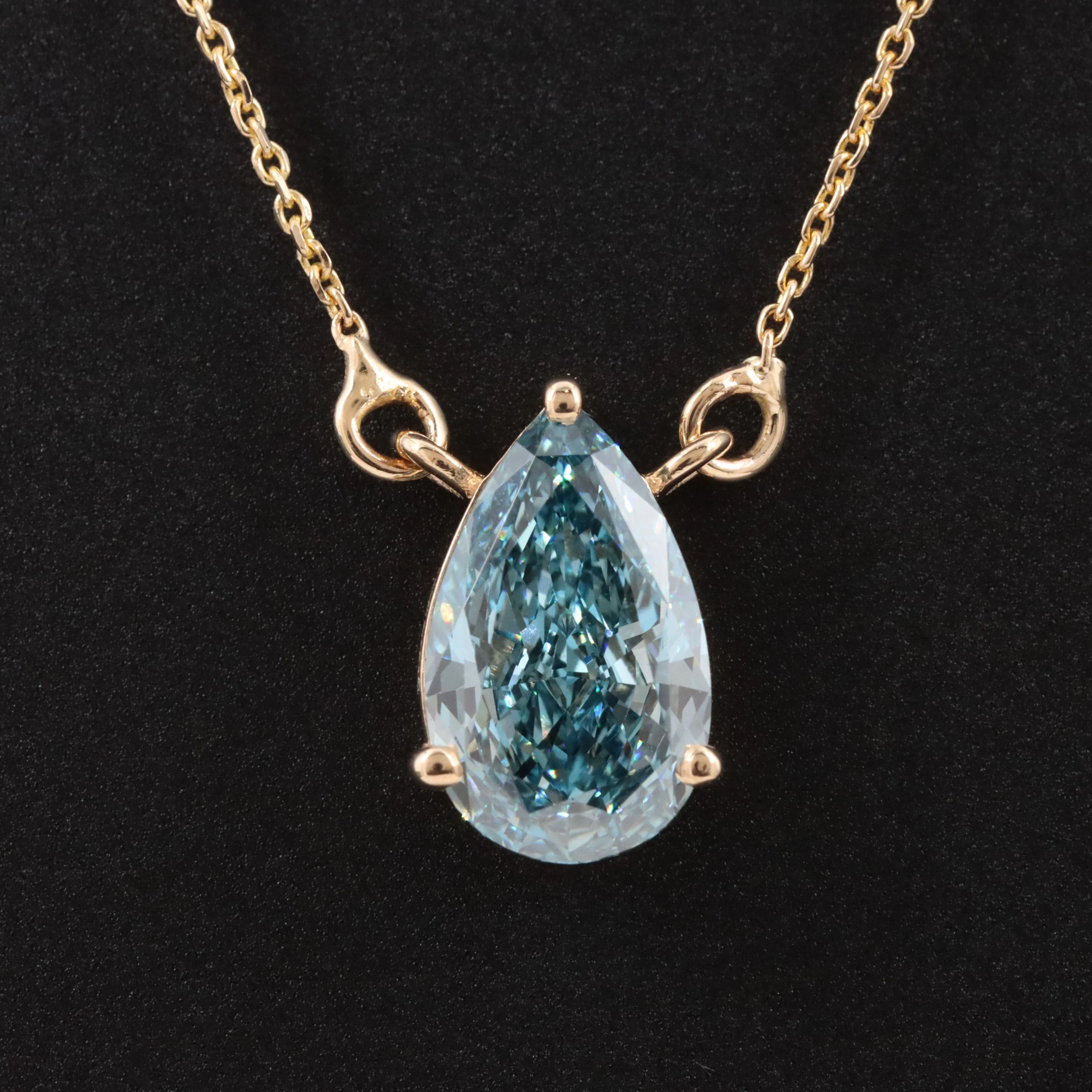 14K 2.03 CT Lab Grown Fancy Vivid Blue Diamond Necklace with IGI Report