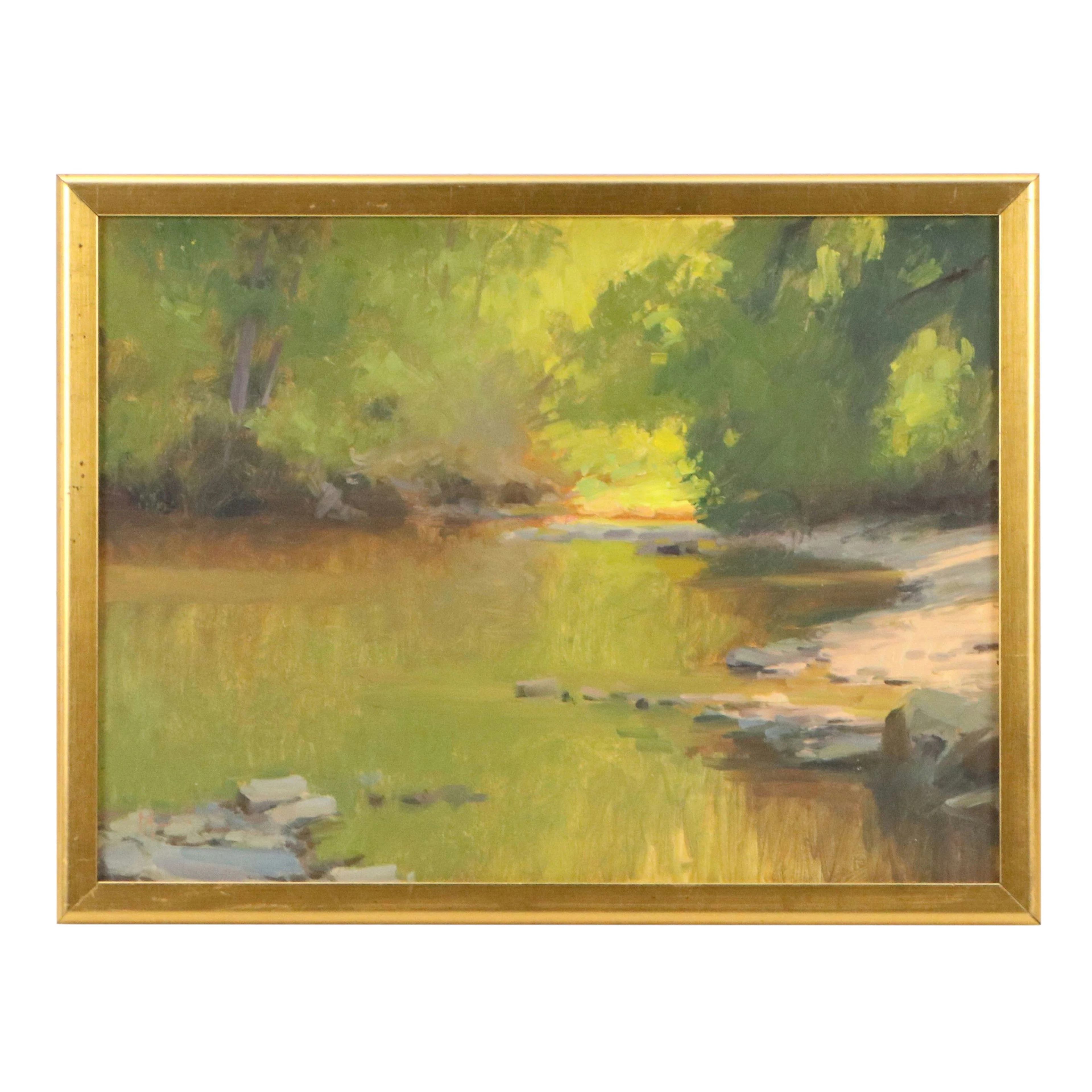 Chuck Marshall Oil Landscape Painting of Creek Scene