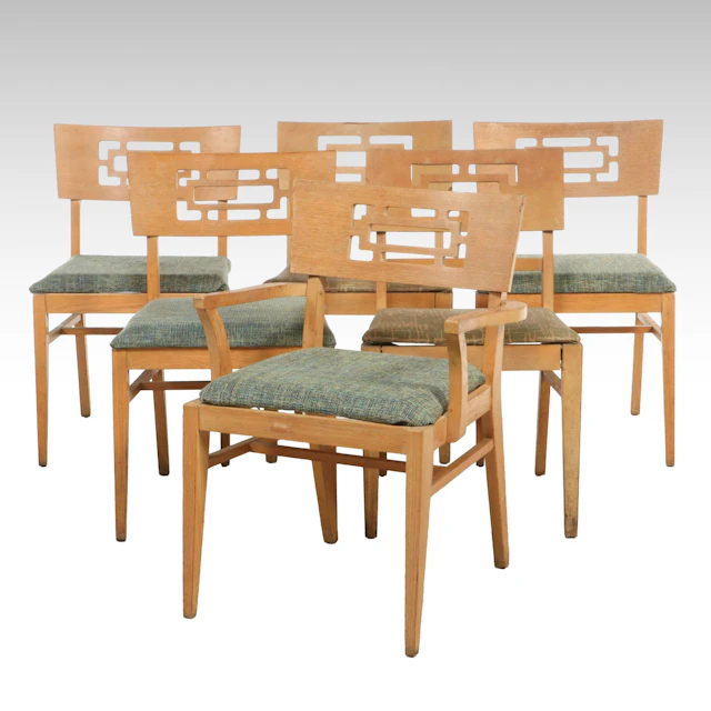 Set of Six Mid Century Modern Oak Dining Chairs, Mid to Late 20th Century