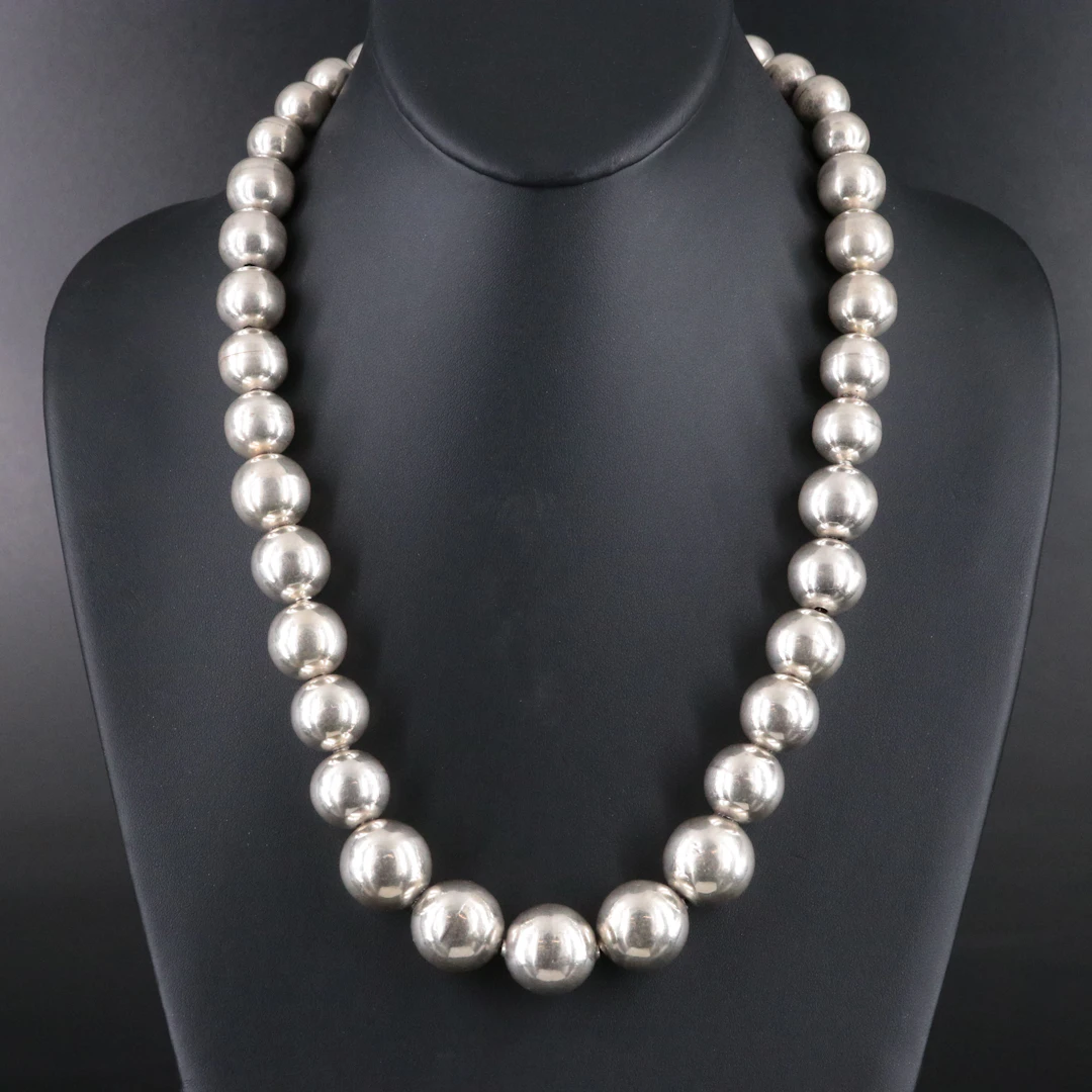 Mexican Sterling Graduated Bead Necklace