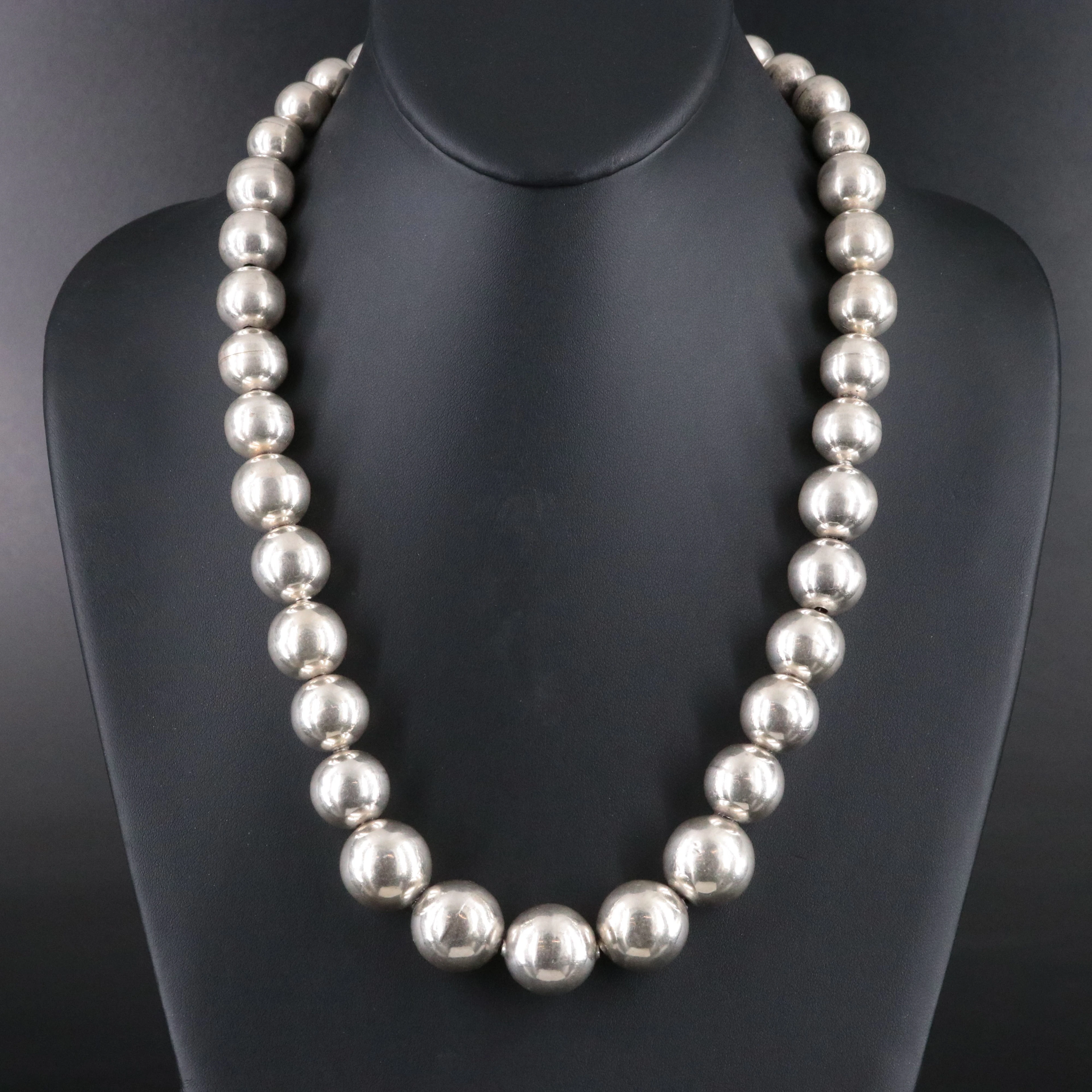 Mexican Sterling Graduated Bead Necklace