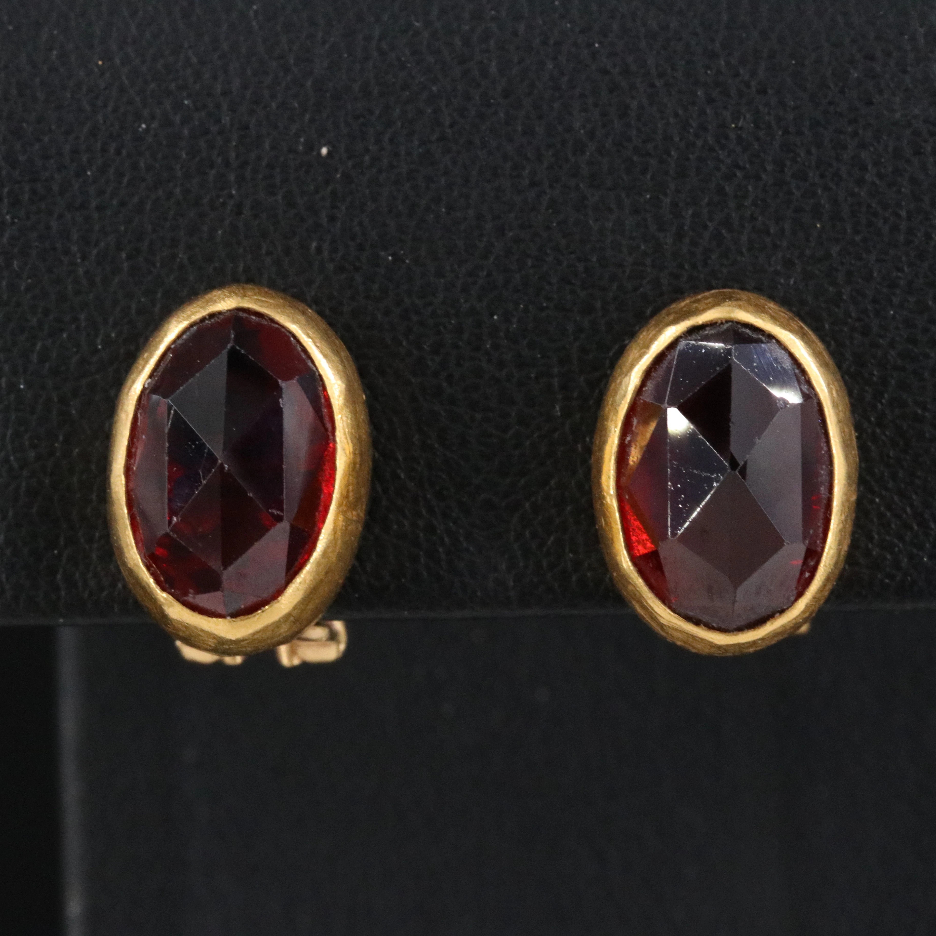 Gurhan Elements 24K Garnet Hammered Oval Earrings