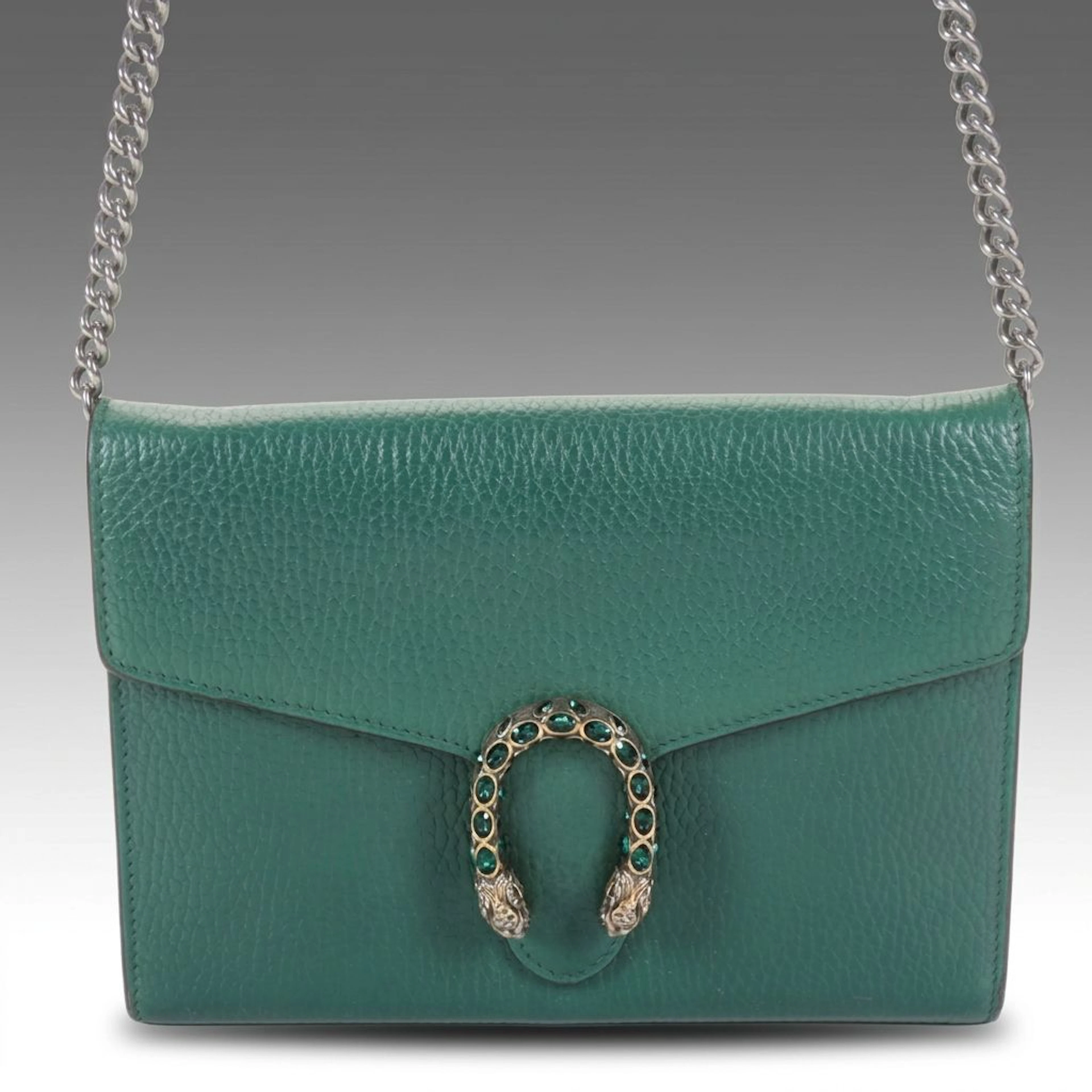 Gucci Mini Dionysus Chain Wallet Bag in Emerald Green Grained Calfskin Leather