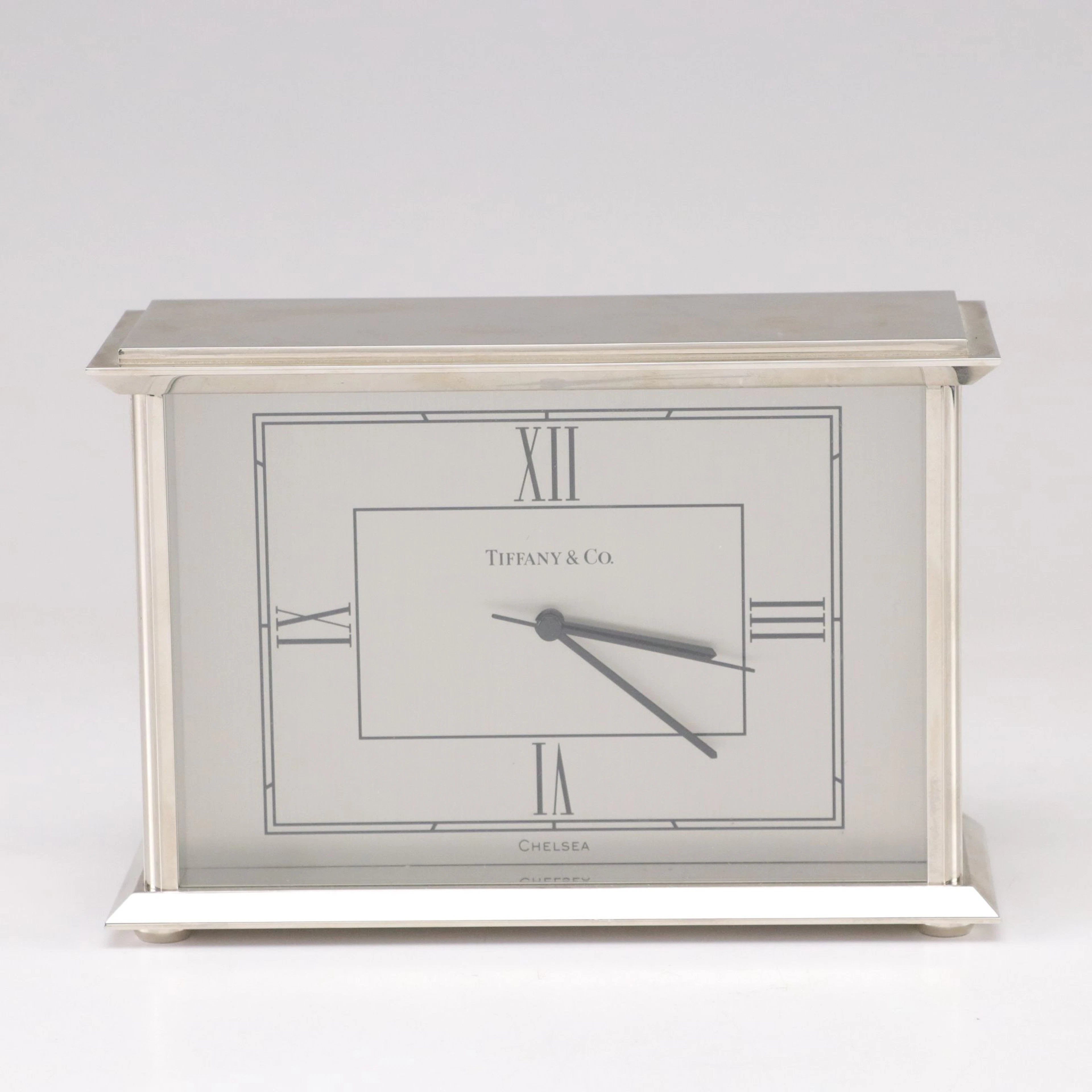Tiffany & Co. "Chelsea" Silver Tone Finish Mantel Clock, Late 20th Century