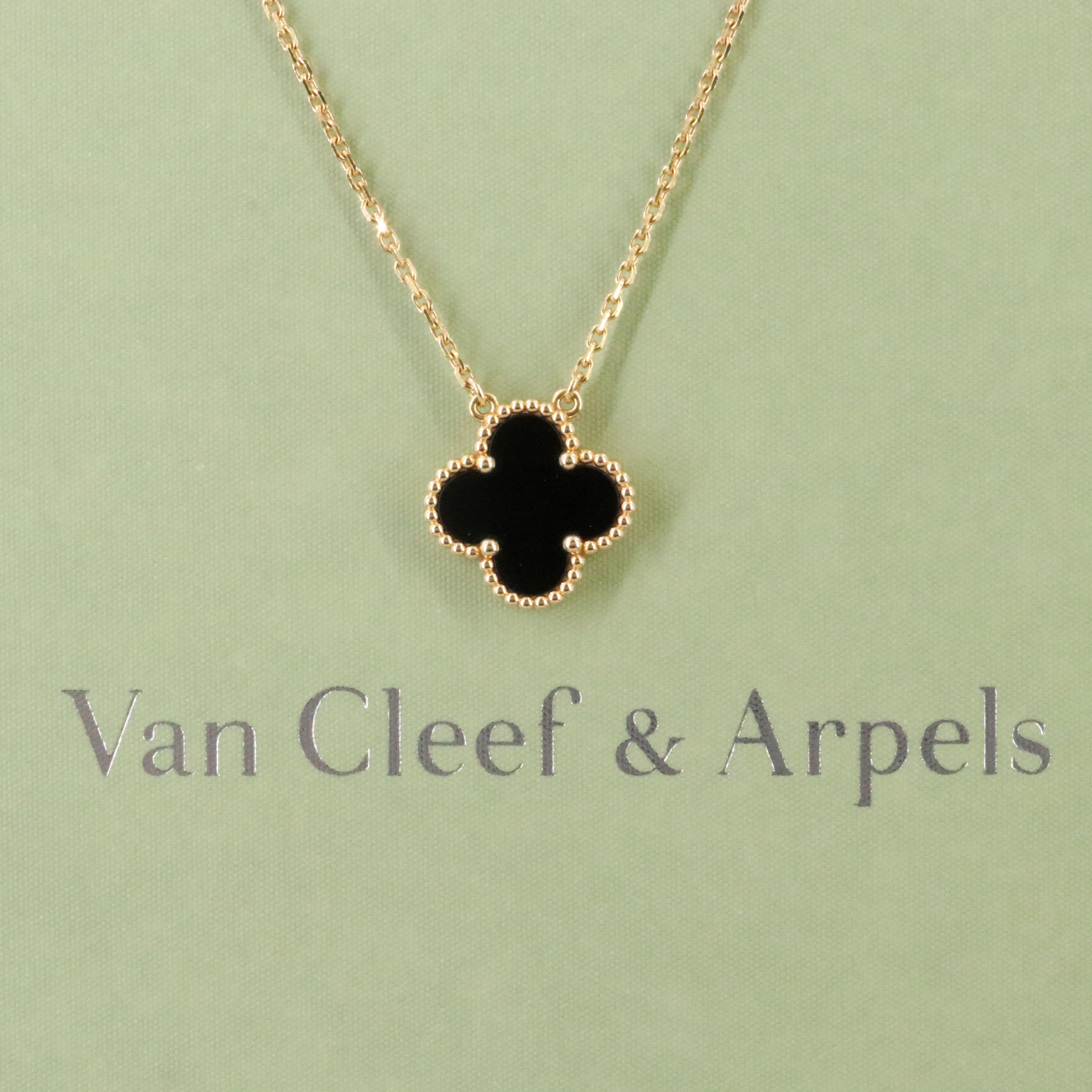Van Cleef & Arpels Vintage Alhambra 18K Black Onyx Necklace with COA