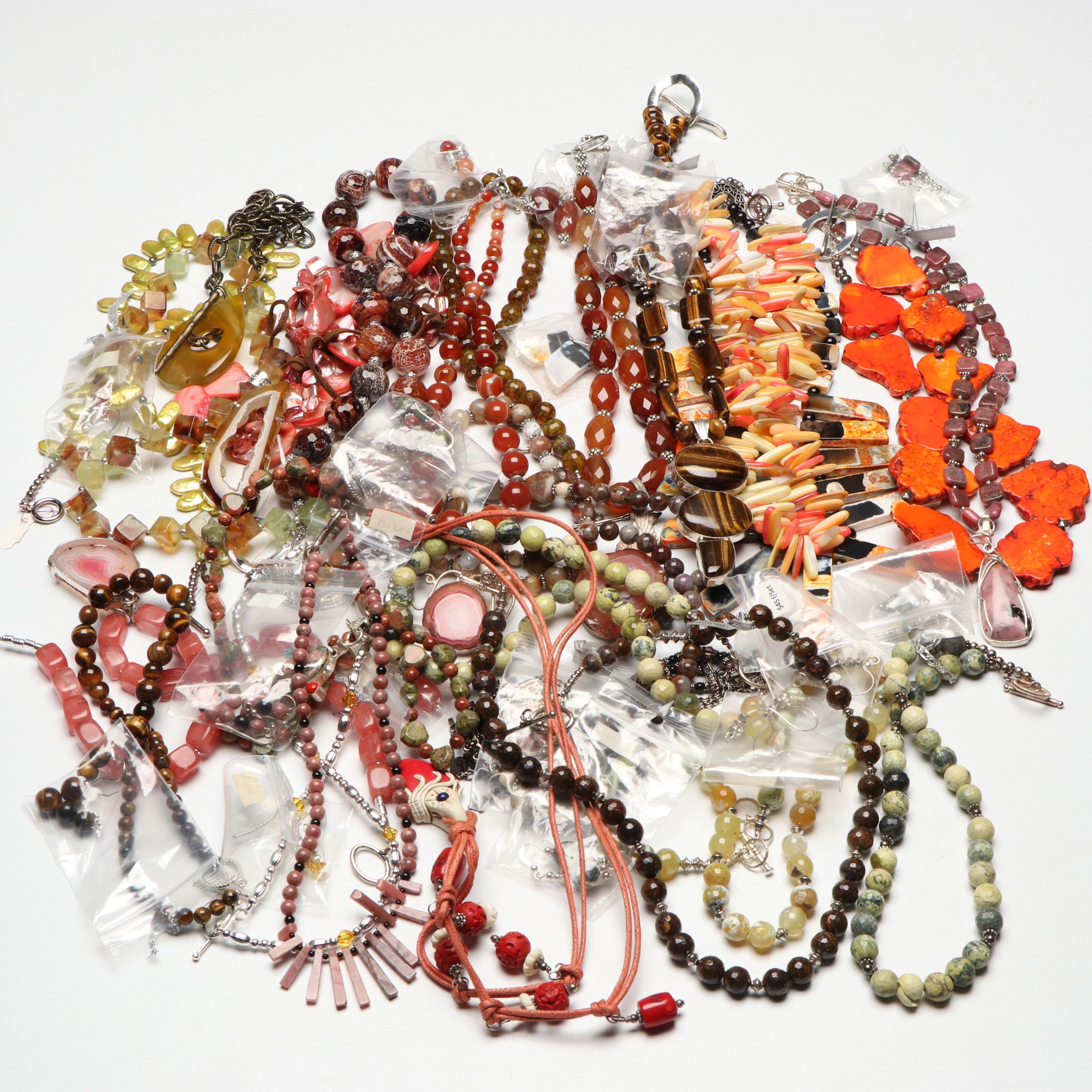 Agate, Tiger's Eye, Rhodonite and More Beaded Necklaces