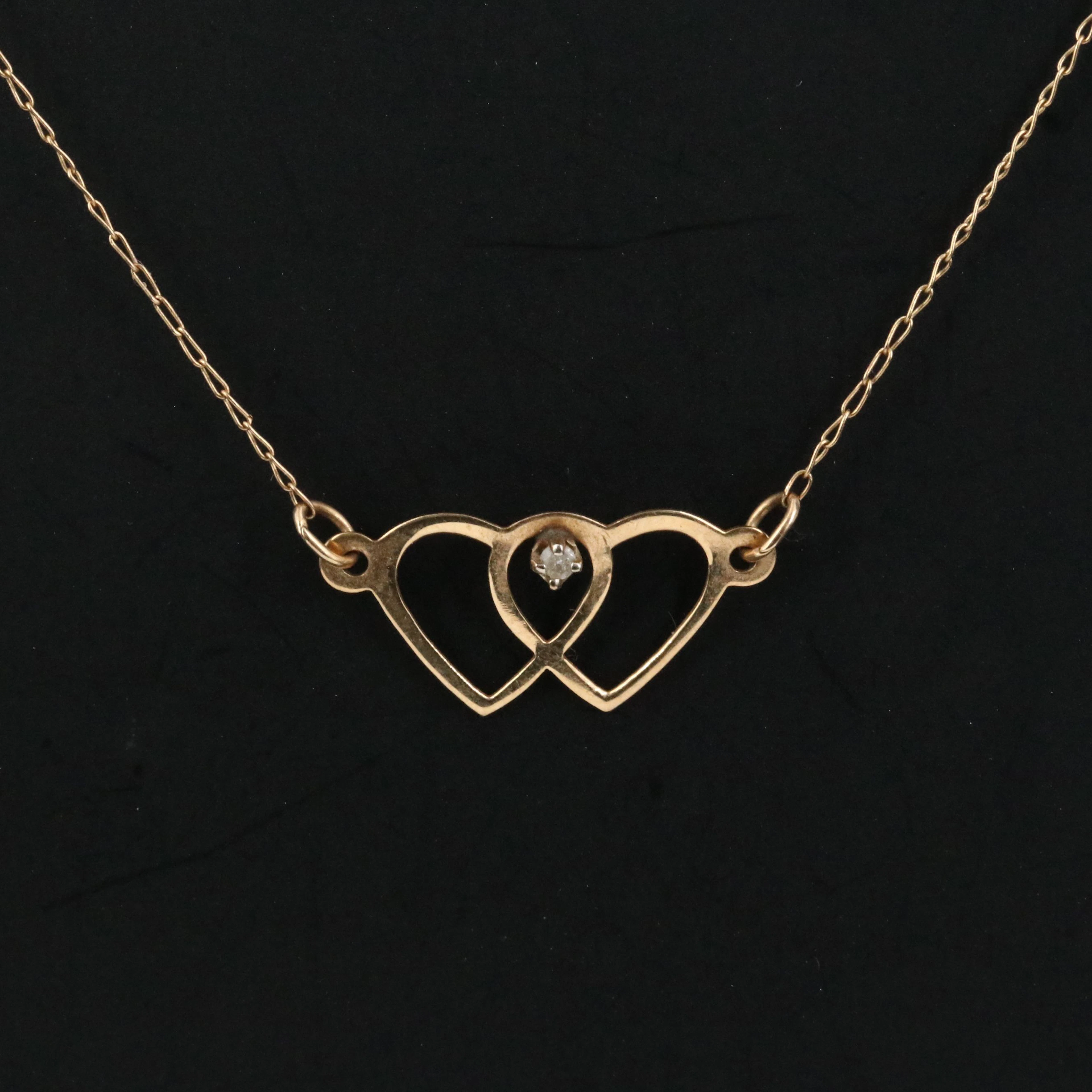 14K Double Heart Necklace with Diamond Accent