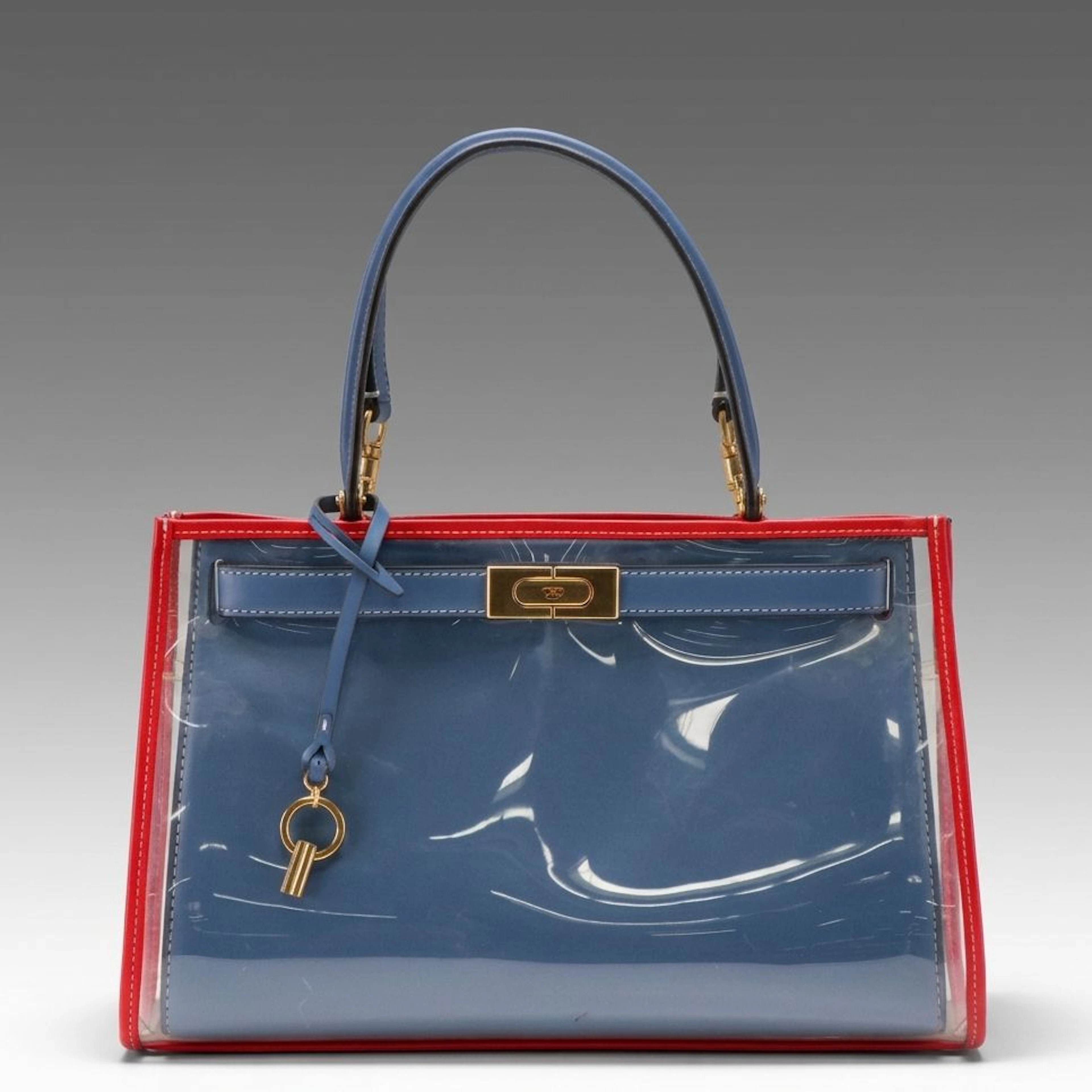 Tory Burch Lee Radziwill Satchel in Blue Leather W/ Removable PVC "Raincoat"
