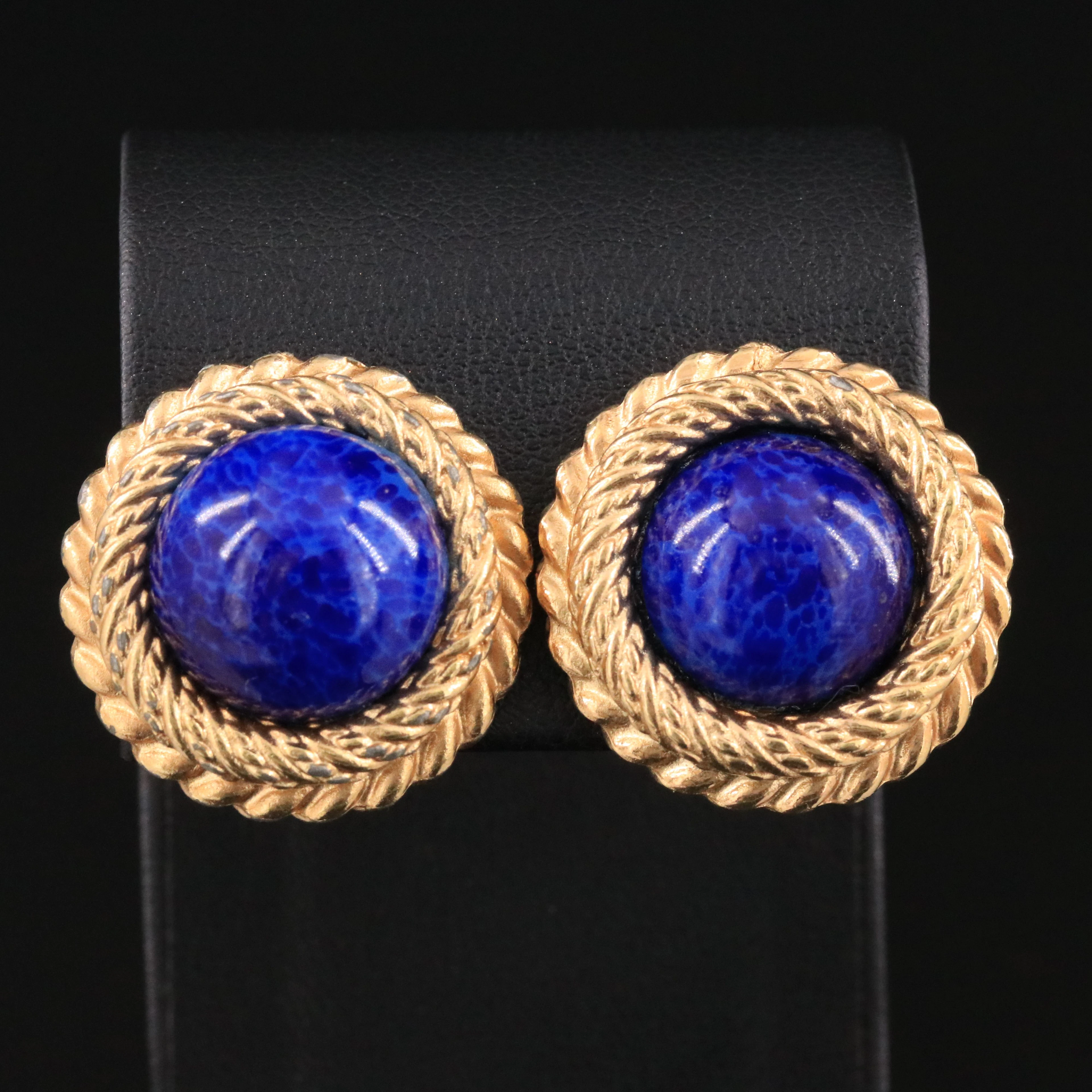 Christian Dior Blue Glass Rope Border Clip Earrings