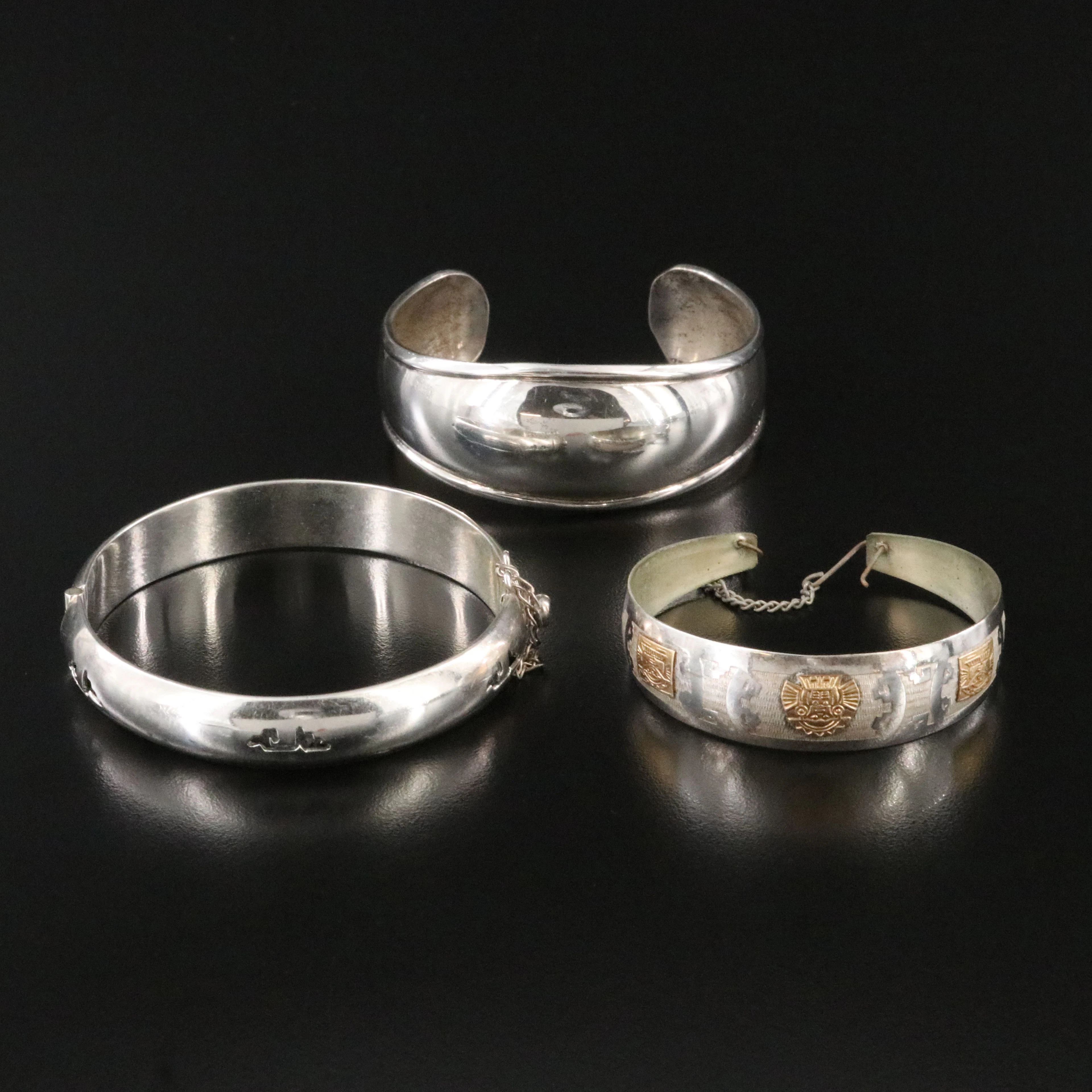 Sterling Cuffs and Overlay Bangle Featuring Mexican Made and 18K Accents
