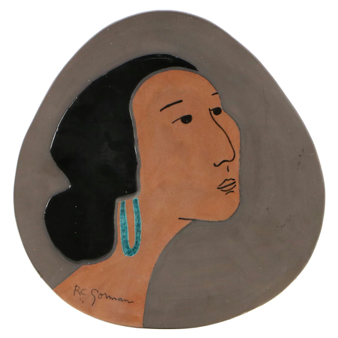 R. C. Gorman Stylized Portrait Ceramic Tile "Miriam," 1980