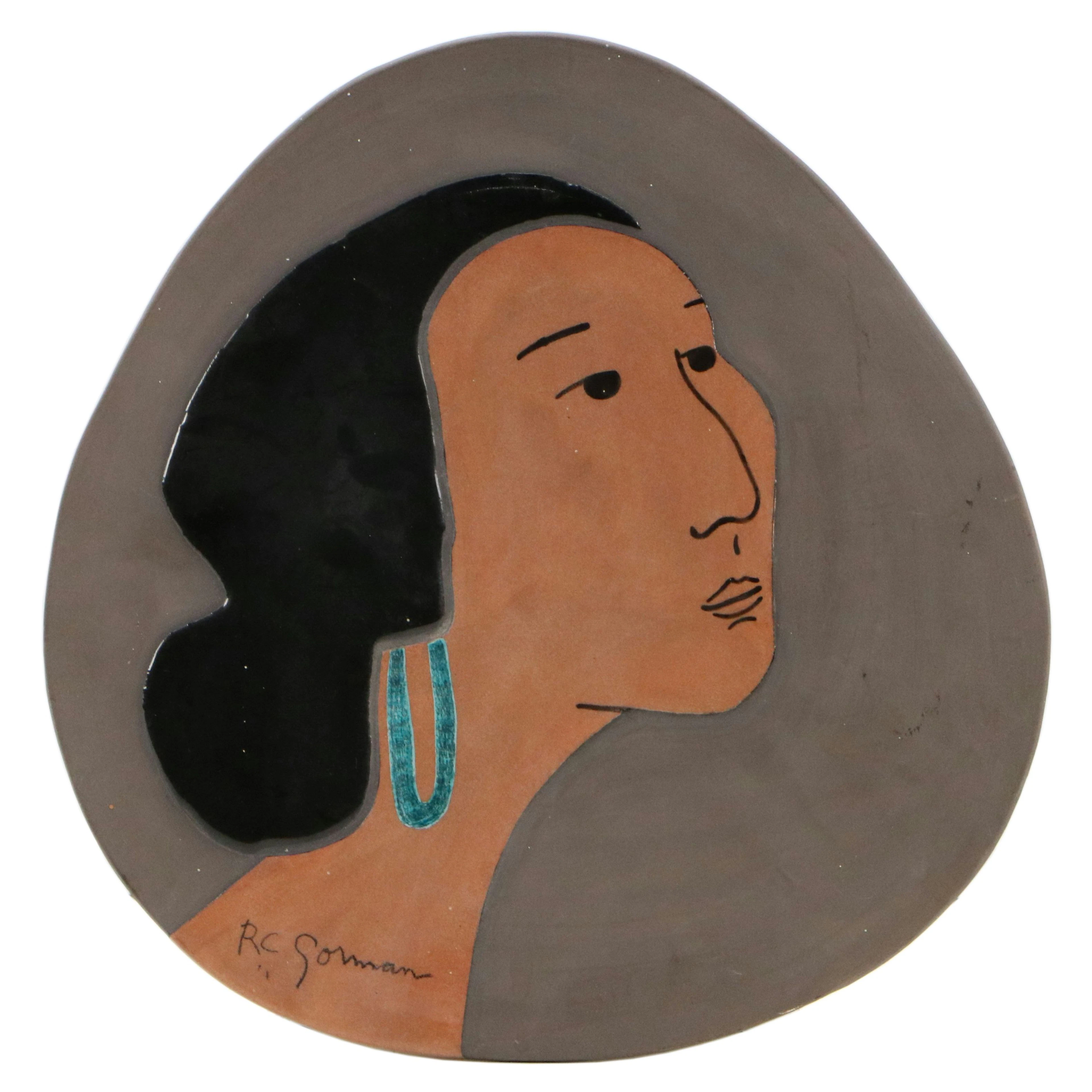 R. C. Gorman Stylized Portrait Ceramic Tile "Miriam," 1980