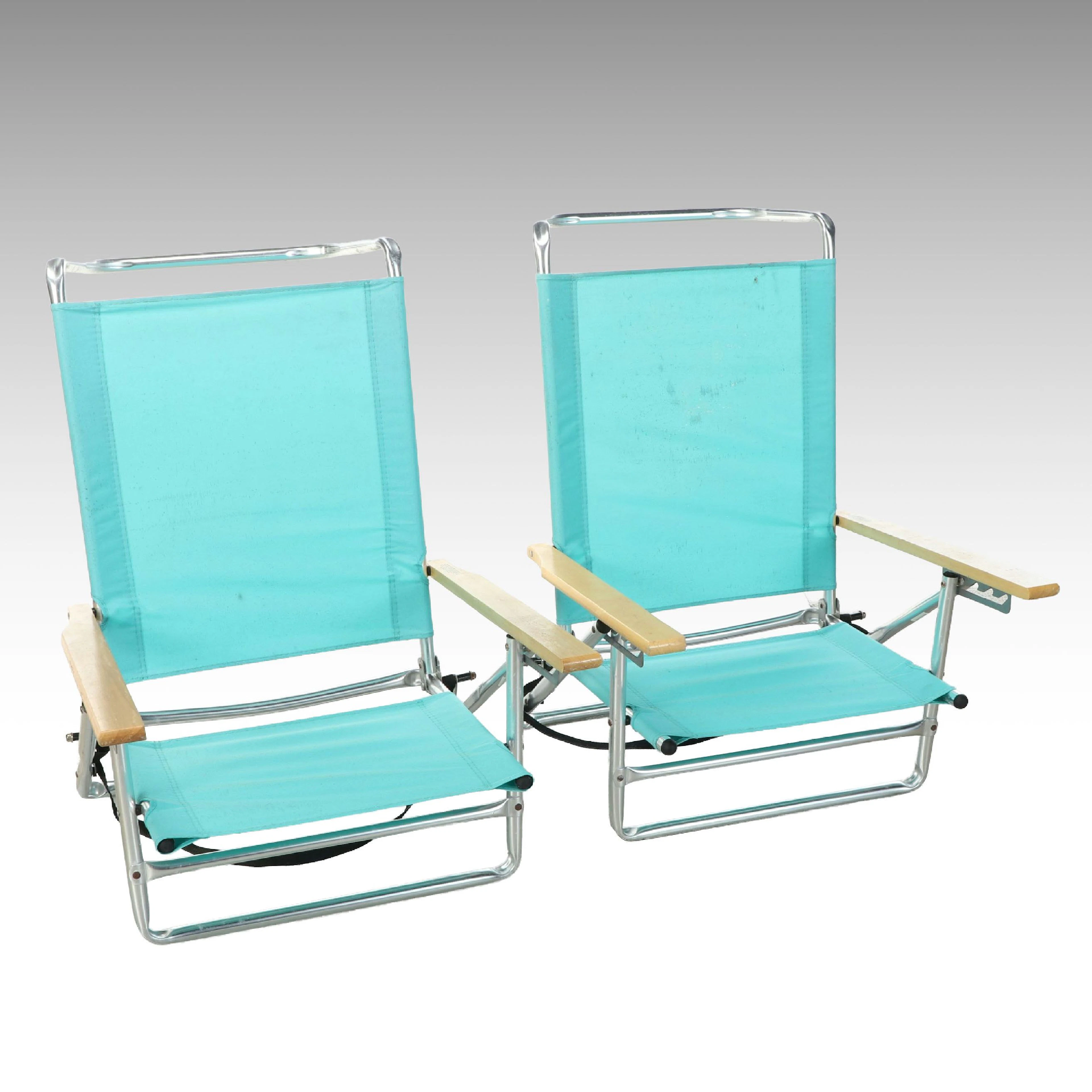 Contemporary Metal and Polyester Lounge Chairs with Wood Arm Rests