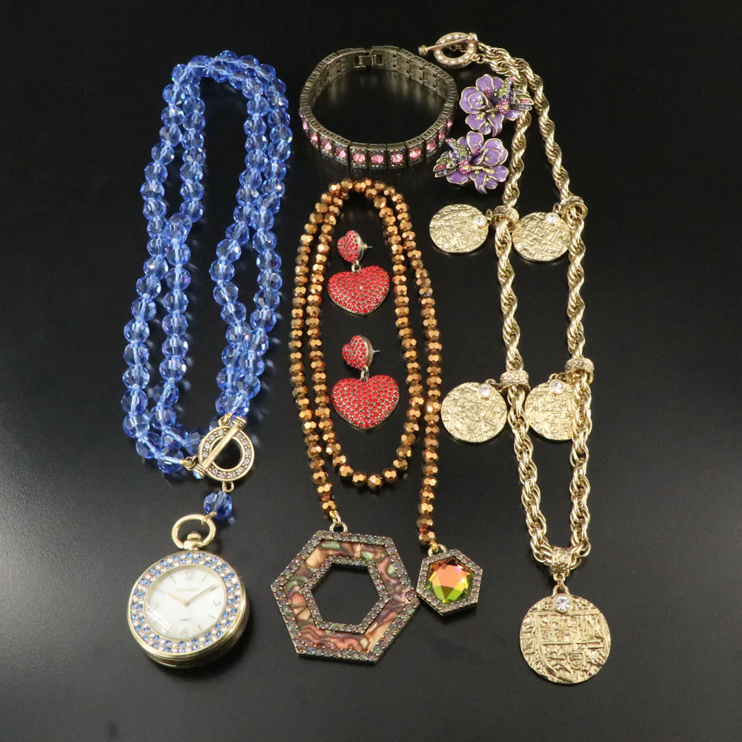Heidi Daus Crystal Jewelry Collection Including Pocket Watch Necklace