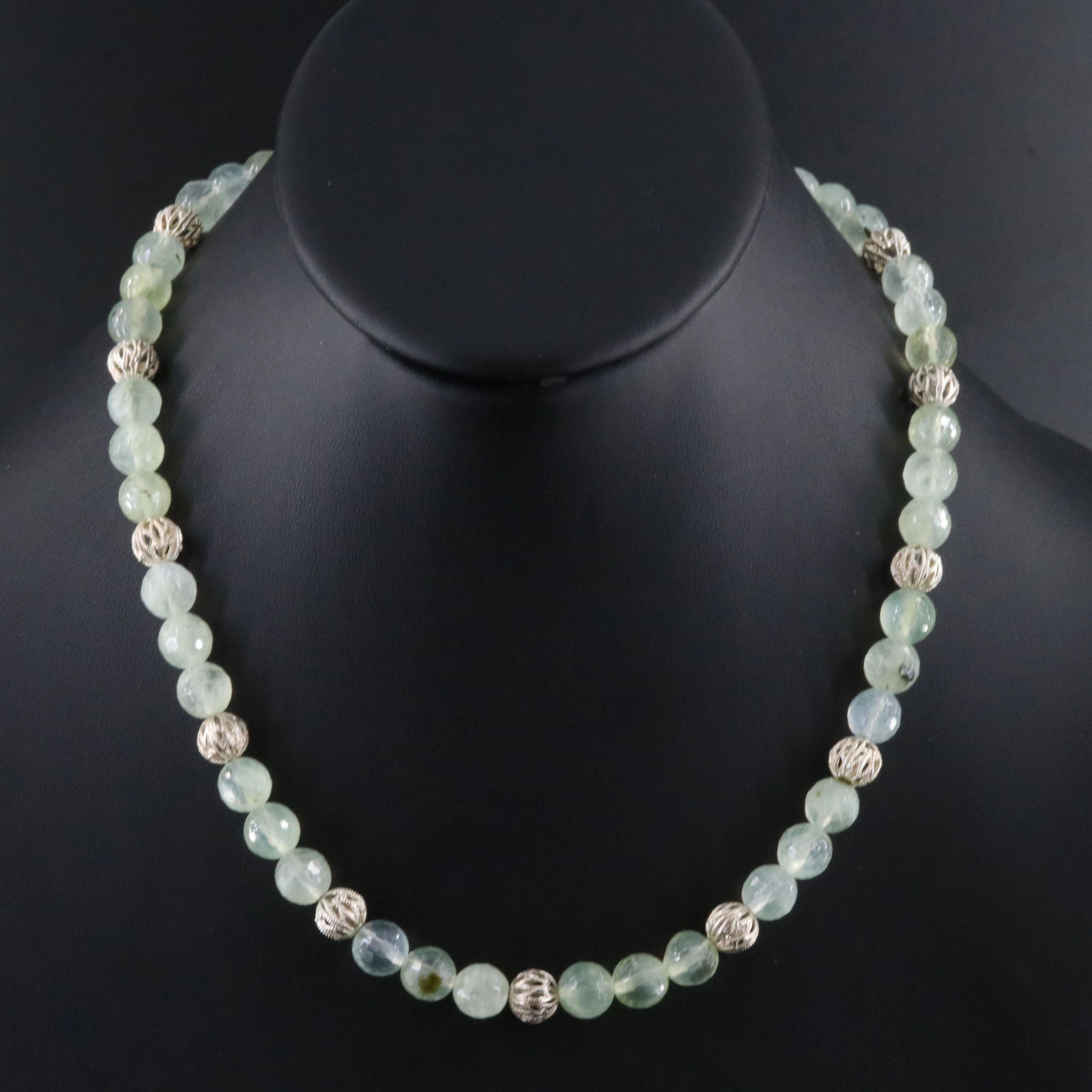 Sterling Prehnite Bead Necklace