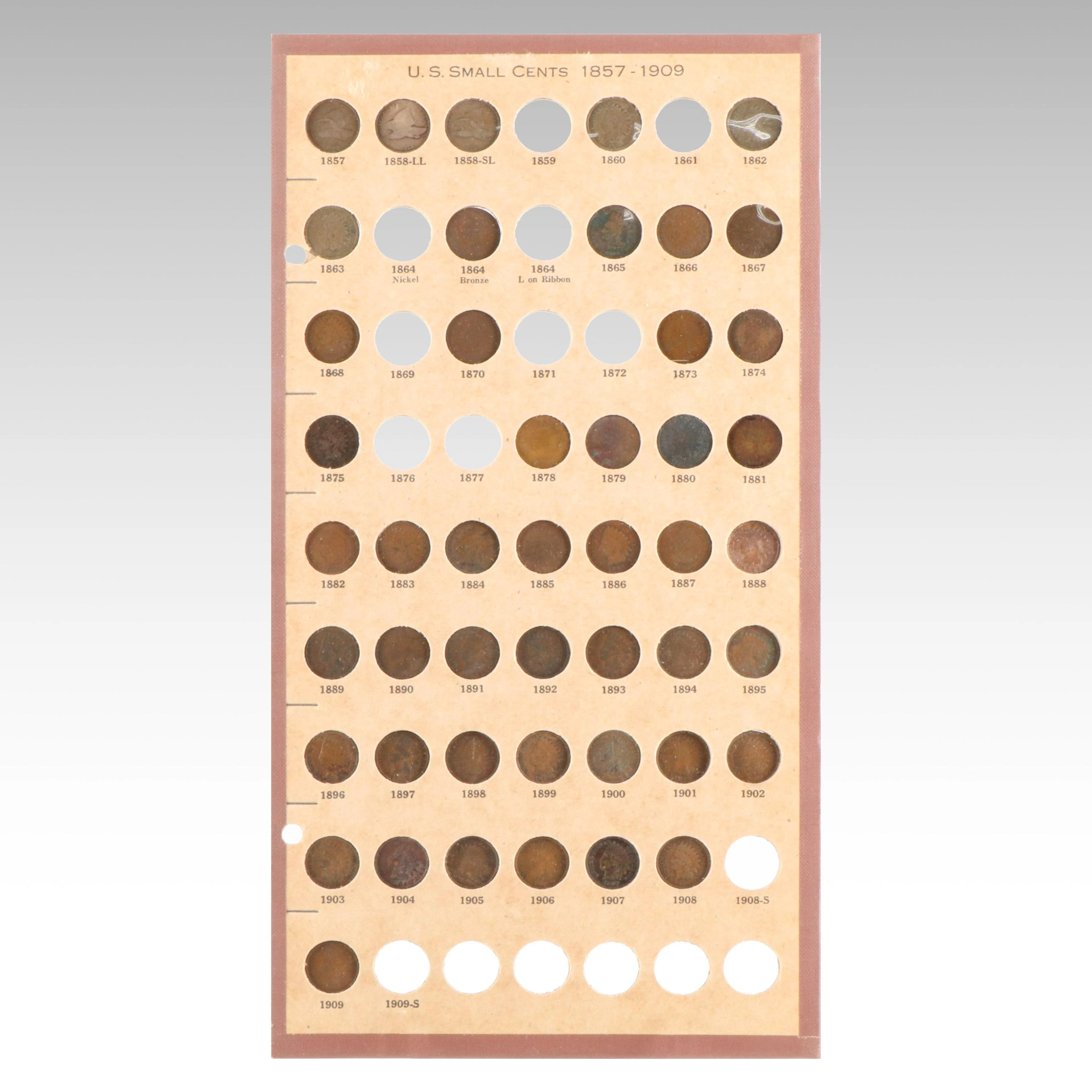 Partial Indian Cent Set with Forty-Six Different Coins