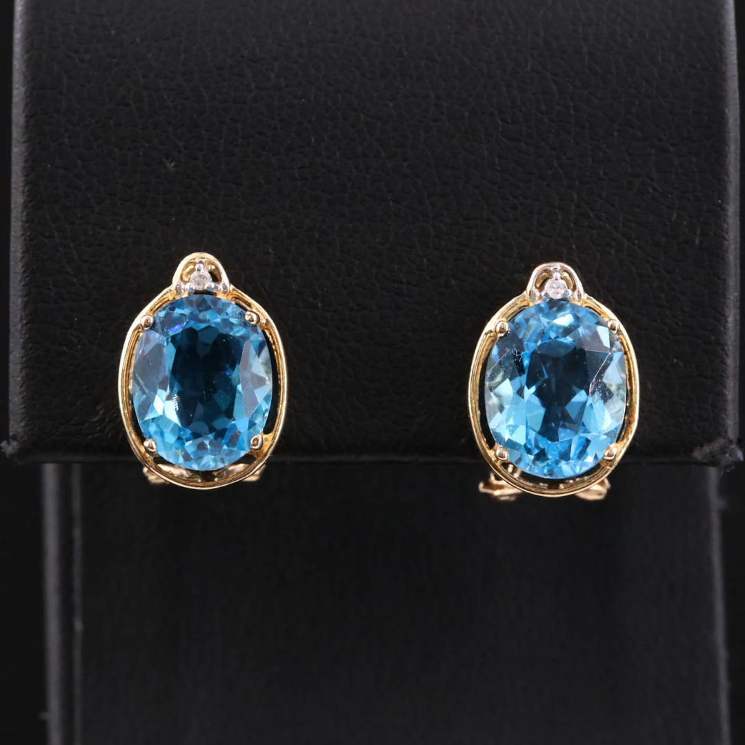 14K Blue Topaz and Diamond Earrings