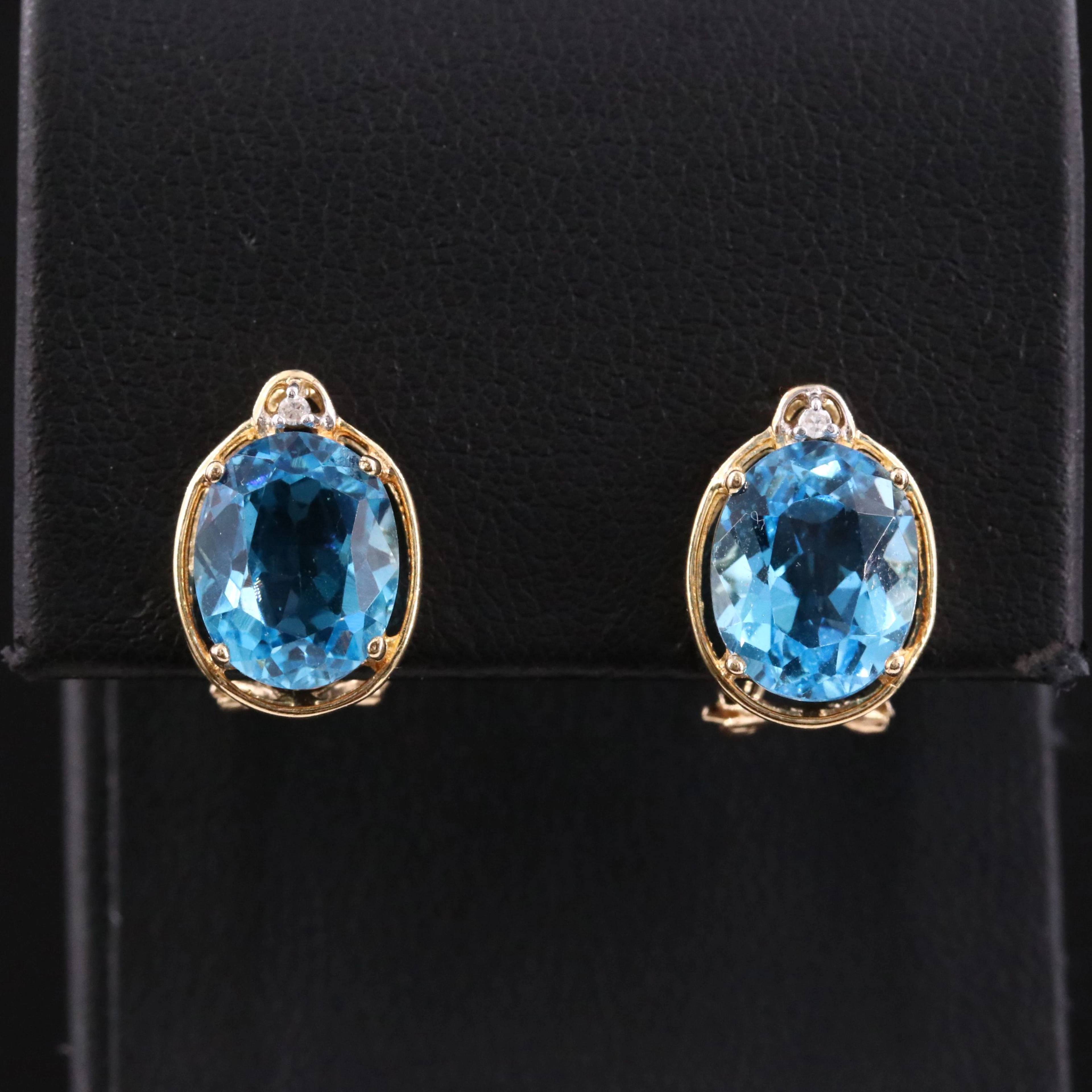 14K Blue Topaz and Diamond Earrings