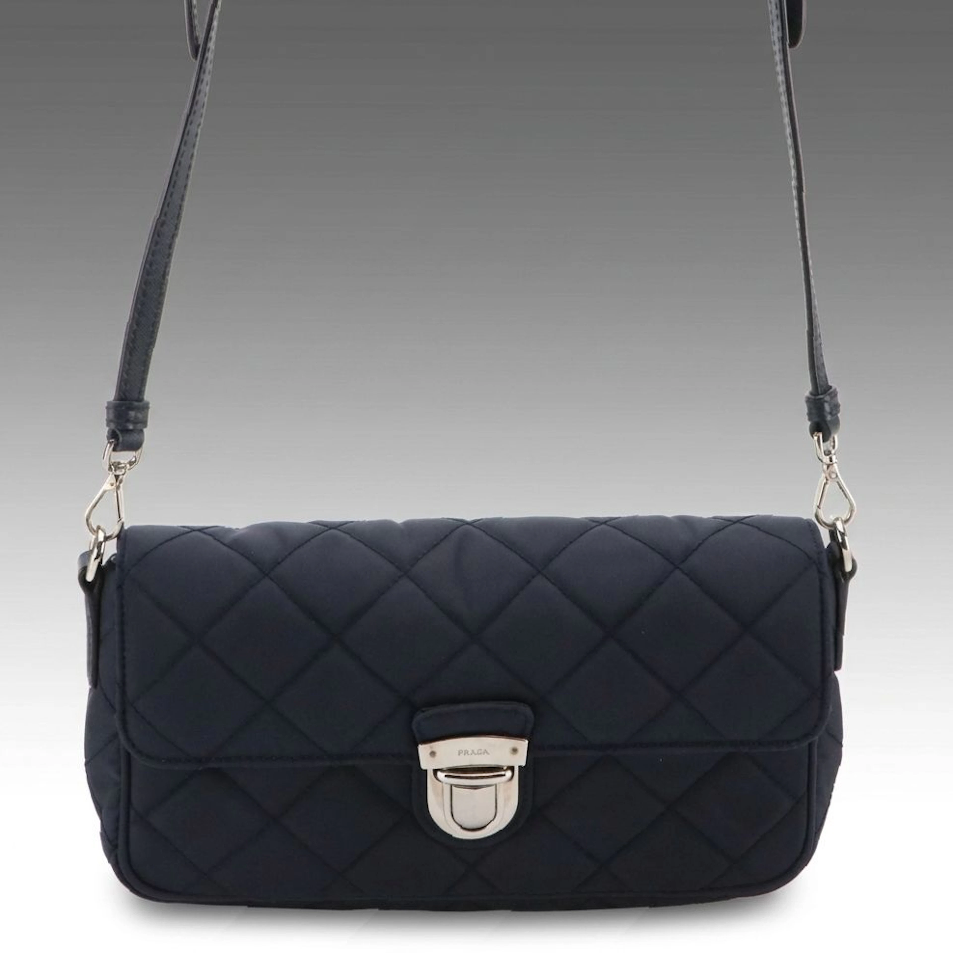 Prada Dark Blue Impuntu Tessuto Nylon and Leather Crossbody Bag