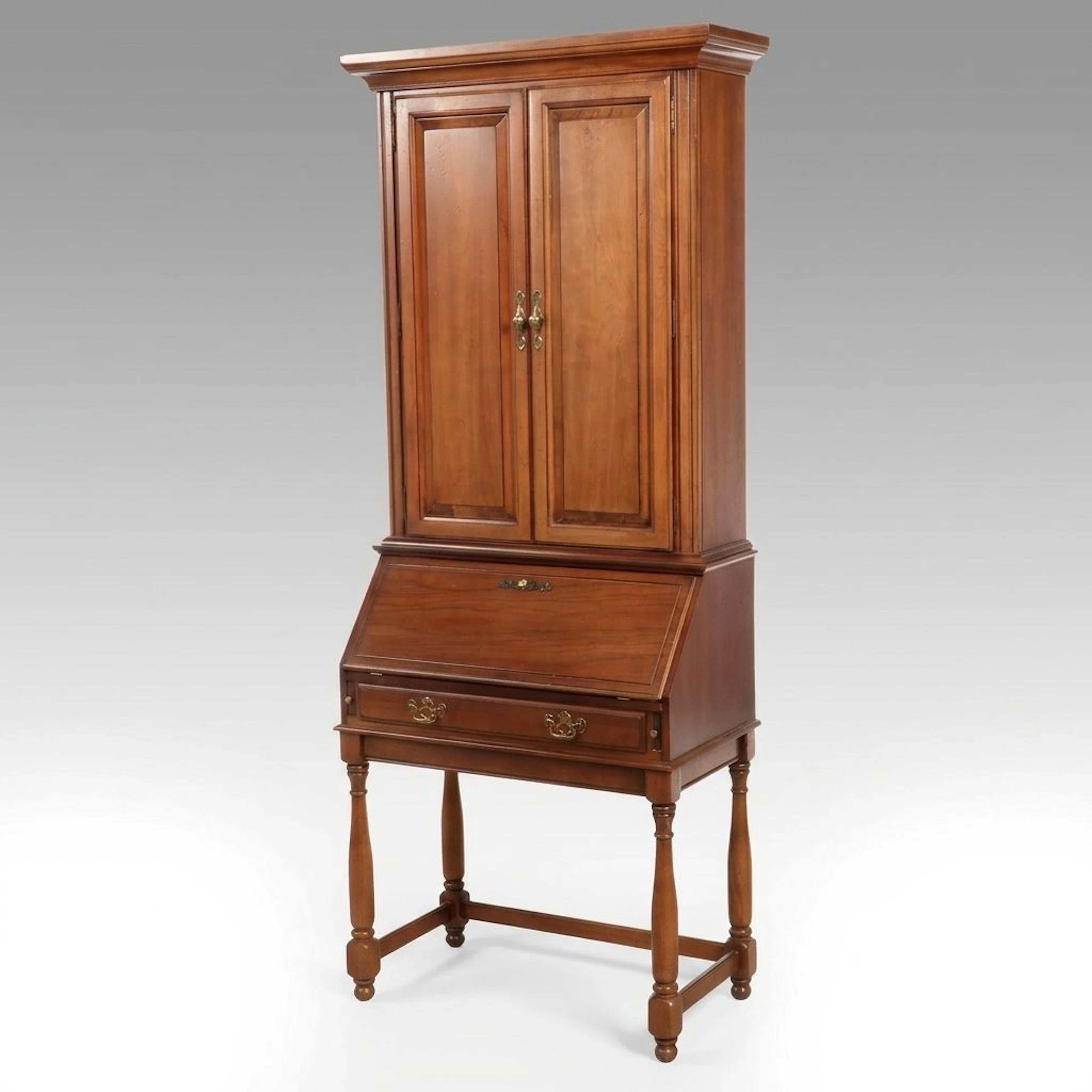 American Colonial Style Maple Secretary Desk with Hutch, Late 20th Century