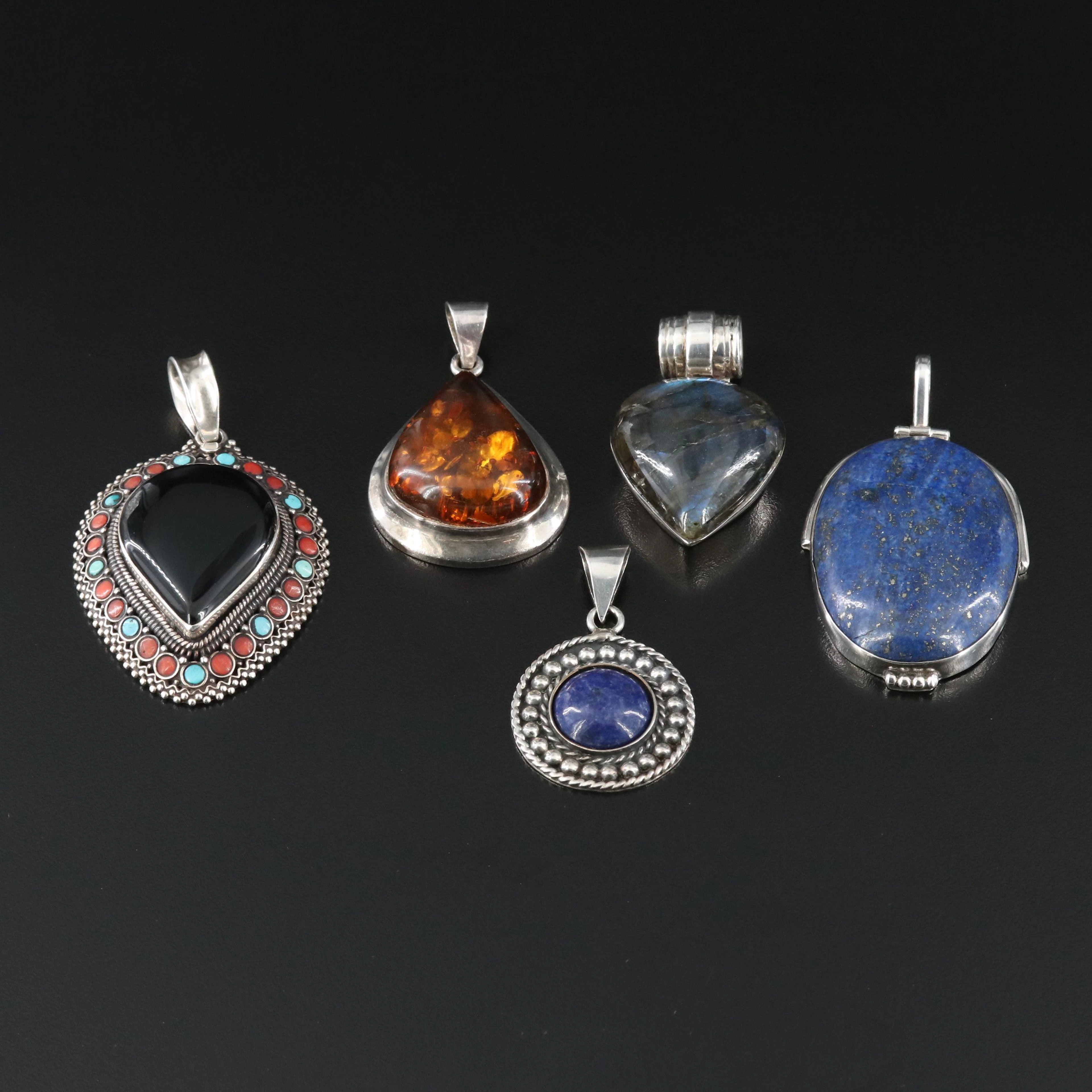 Sterling Pendants Featuring Lapis Lazuli, Labradorite, and Black Onyx