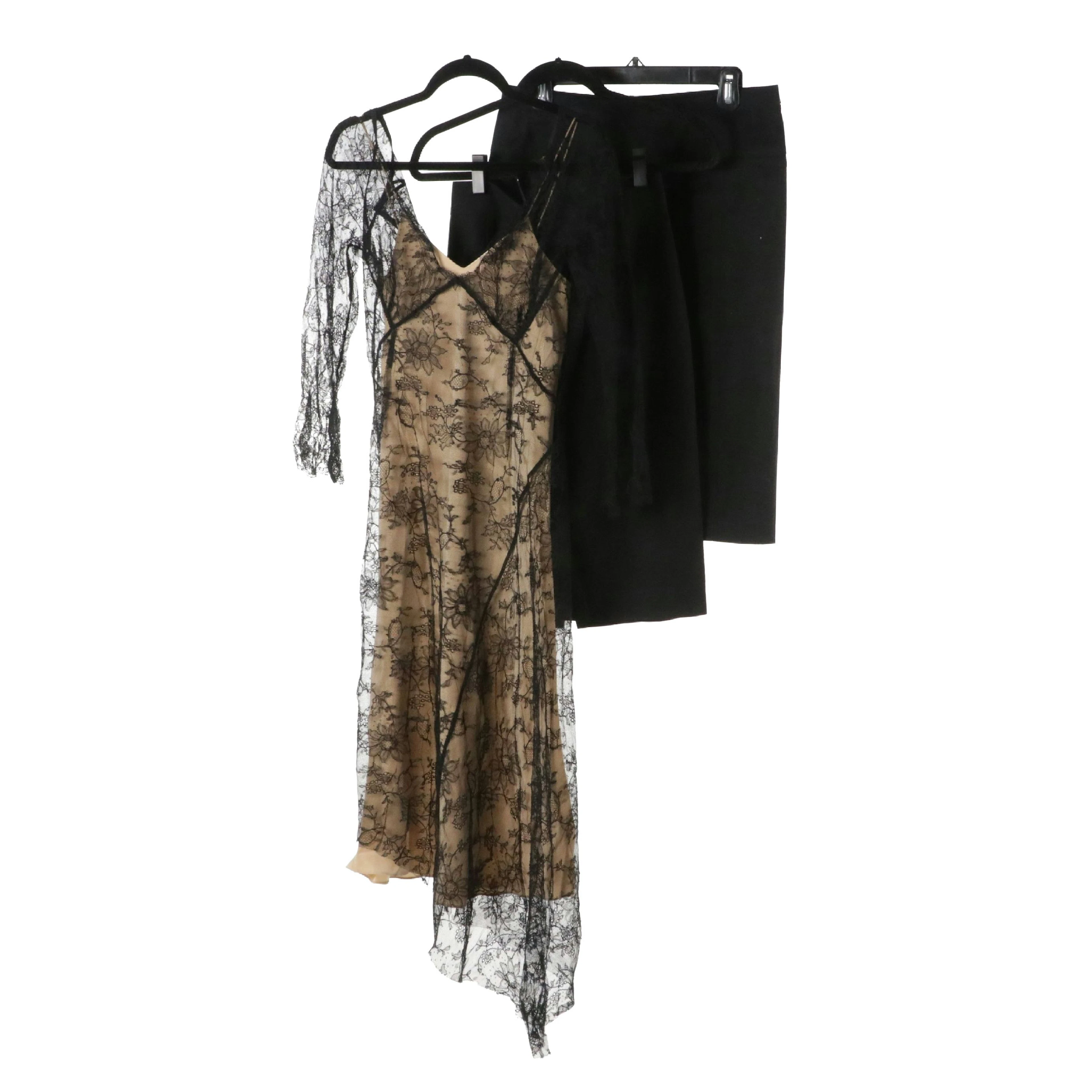 Narciso Rodriguez Skirts and Tree Brand Black Lace Dress with Nude Slip