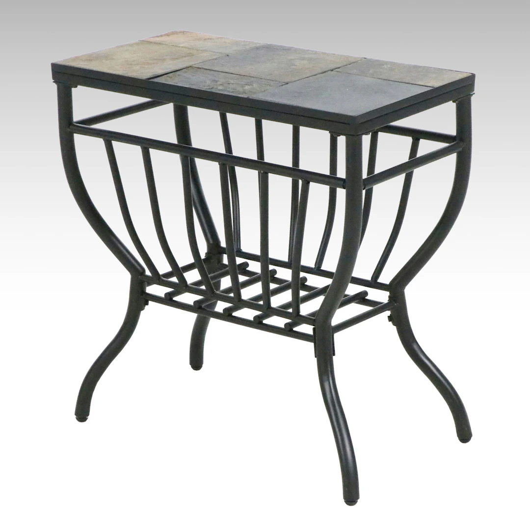 Slate-Top Metal End Table with Magazine Rack