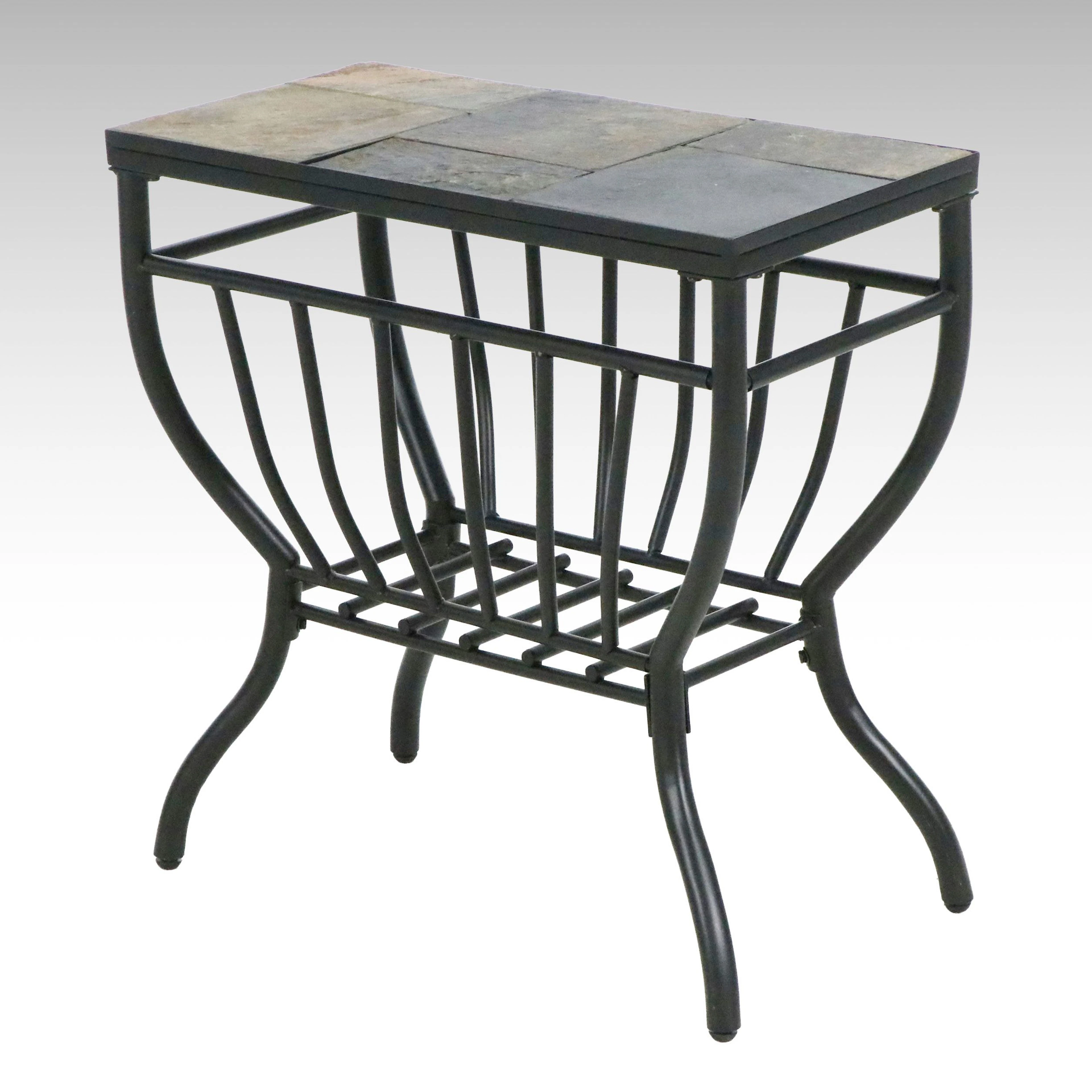 Slate-Top Metal End Table with Magazine Rack