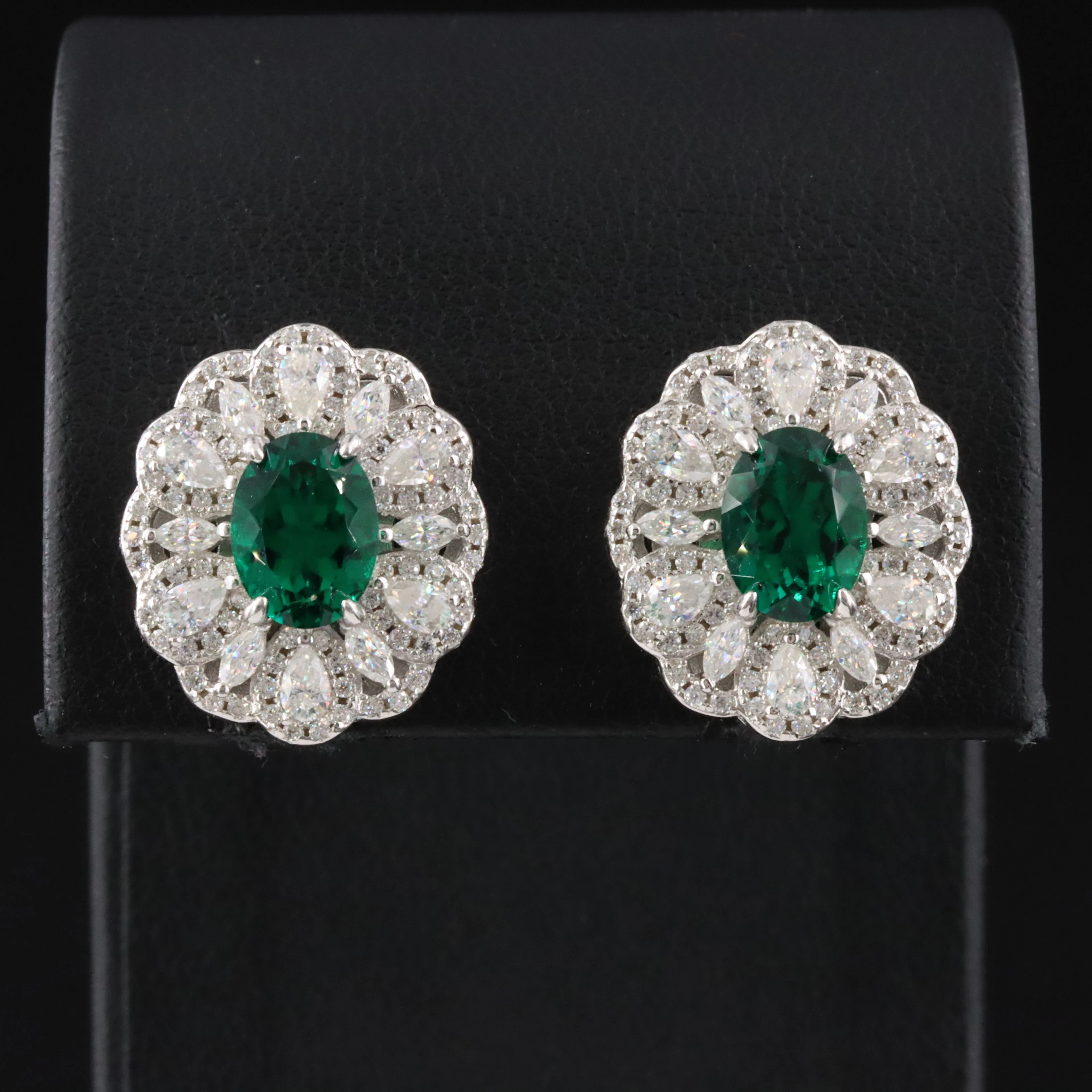 Sterling Emerald and Moissanite Button Earrings