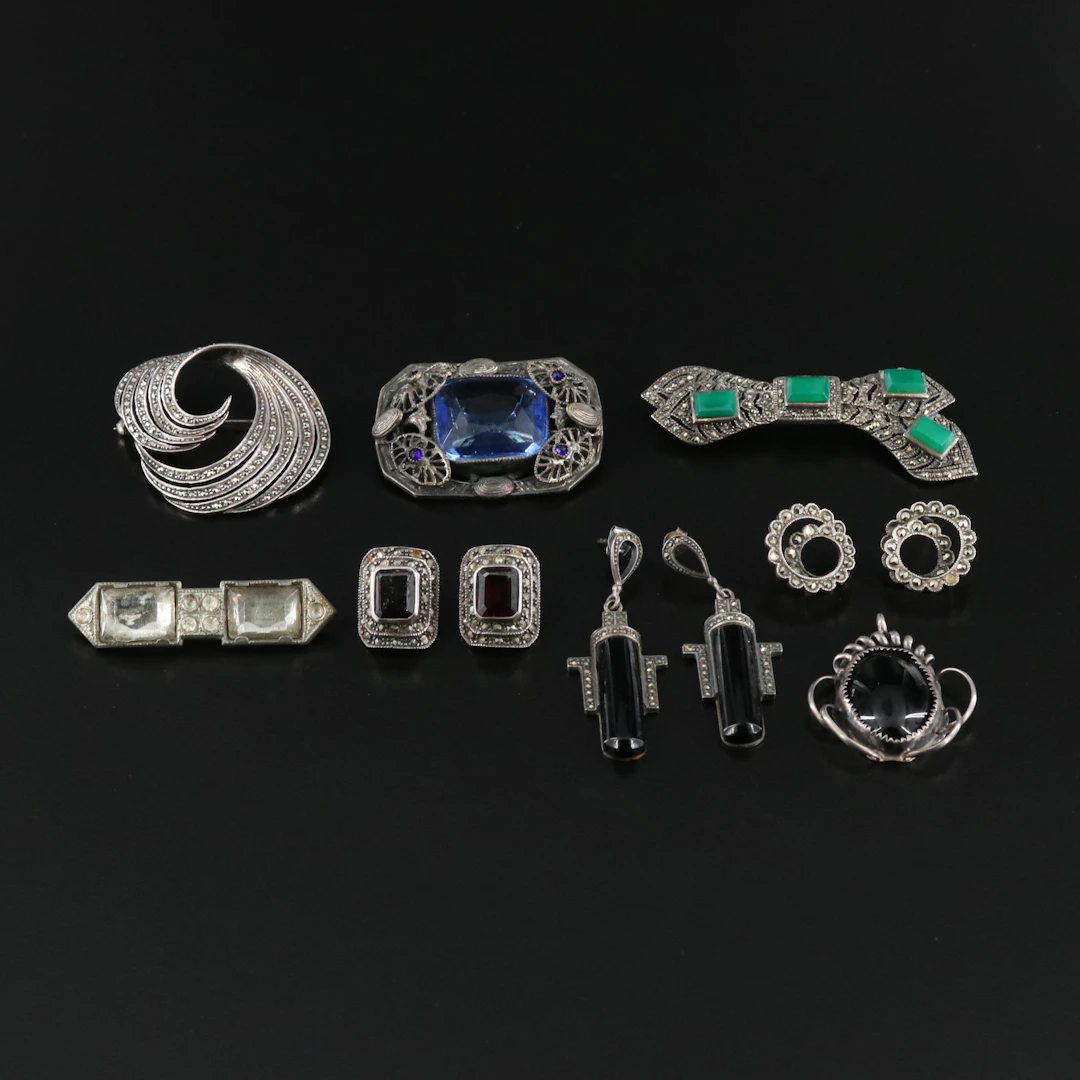 Art Deco & Art Deco Revival Sterling Jewelry Collection w/ Marcasite