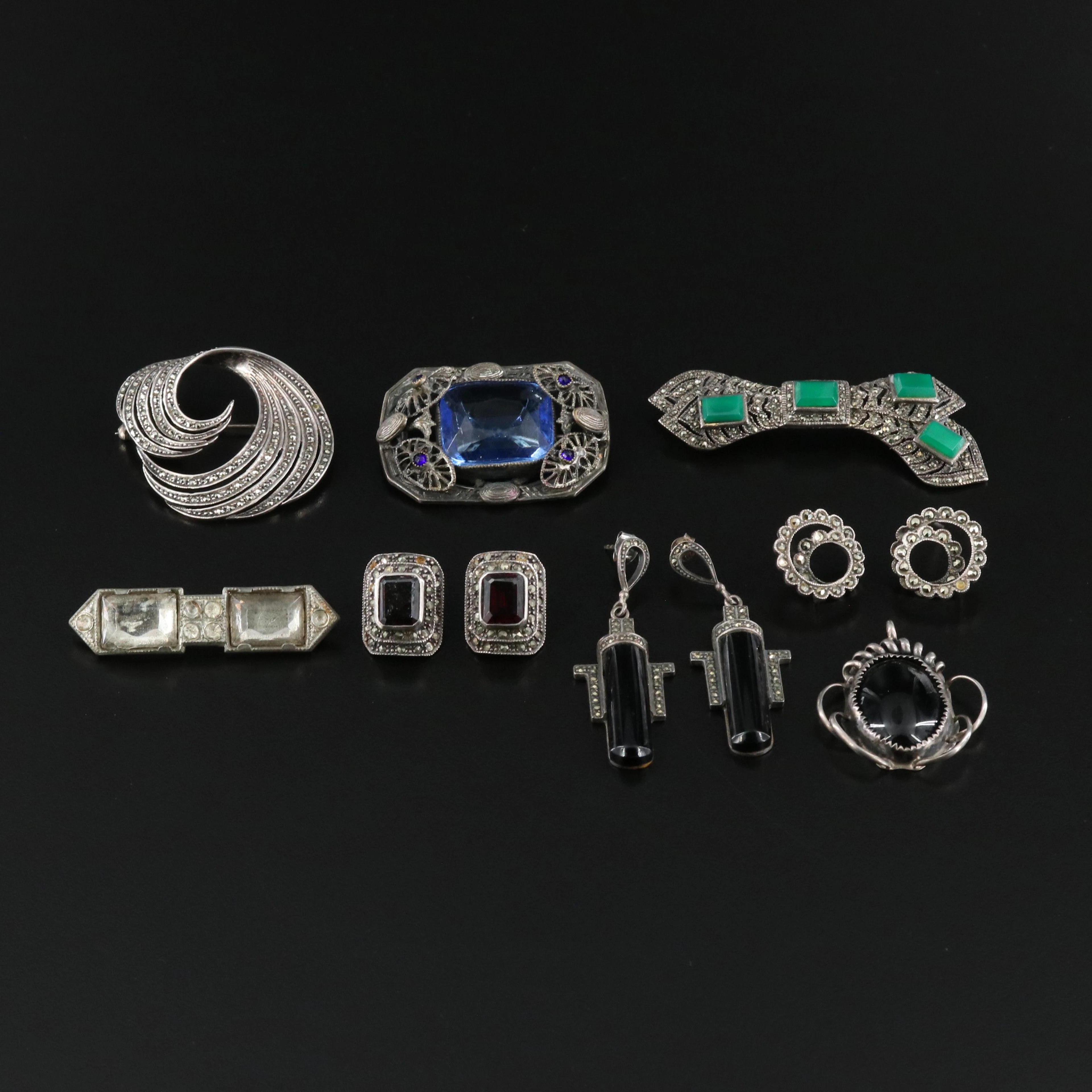 Art Deco & Art Deco Revival Sterling Jewelry Collection w/ Marcasite