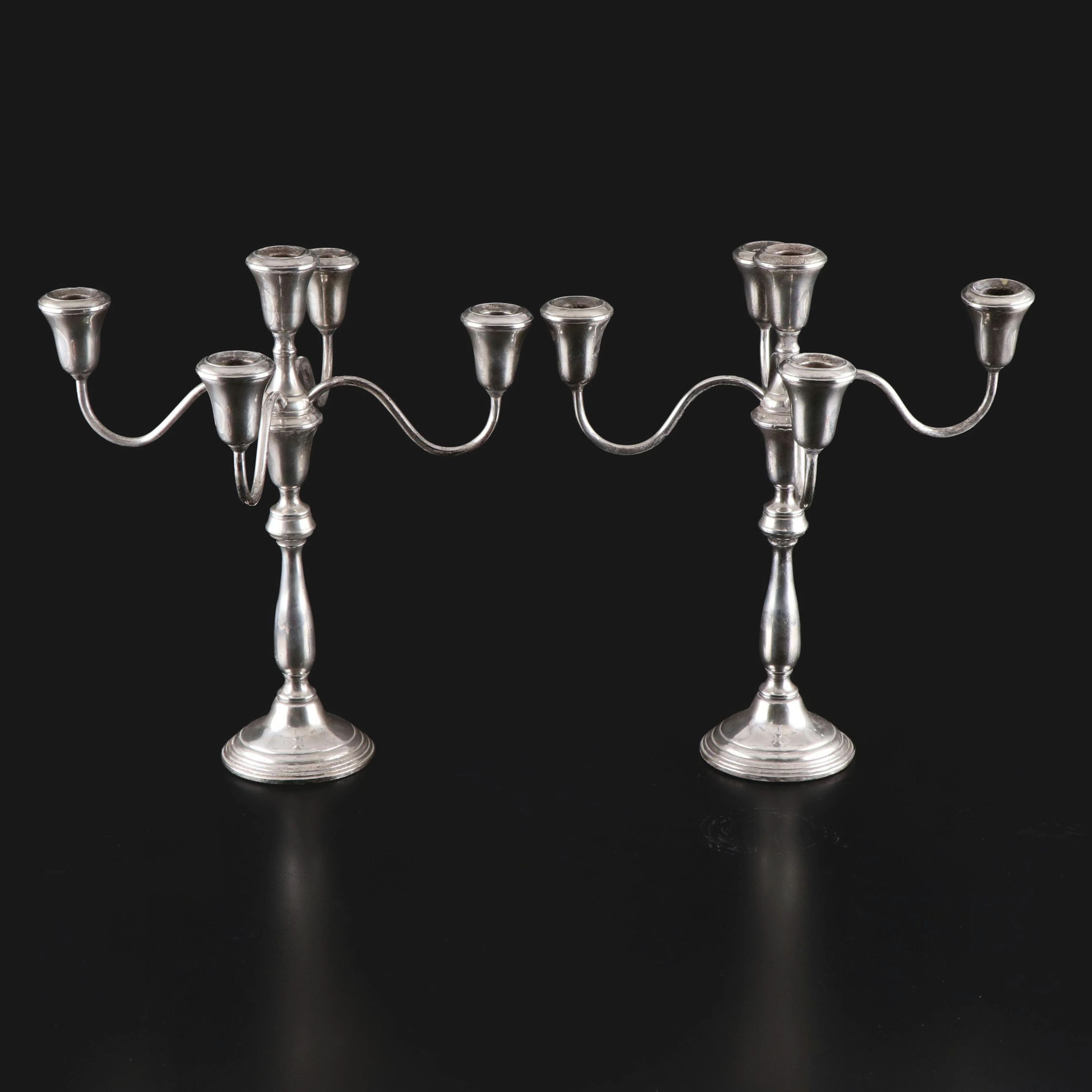 Pair of Towle Weighted Sterling Silver Five-Light Candelabra