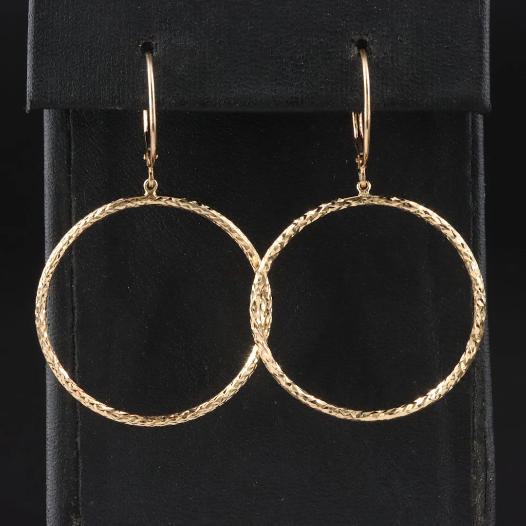 14K Diamond-Cut Style Circle Earrings