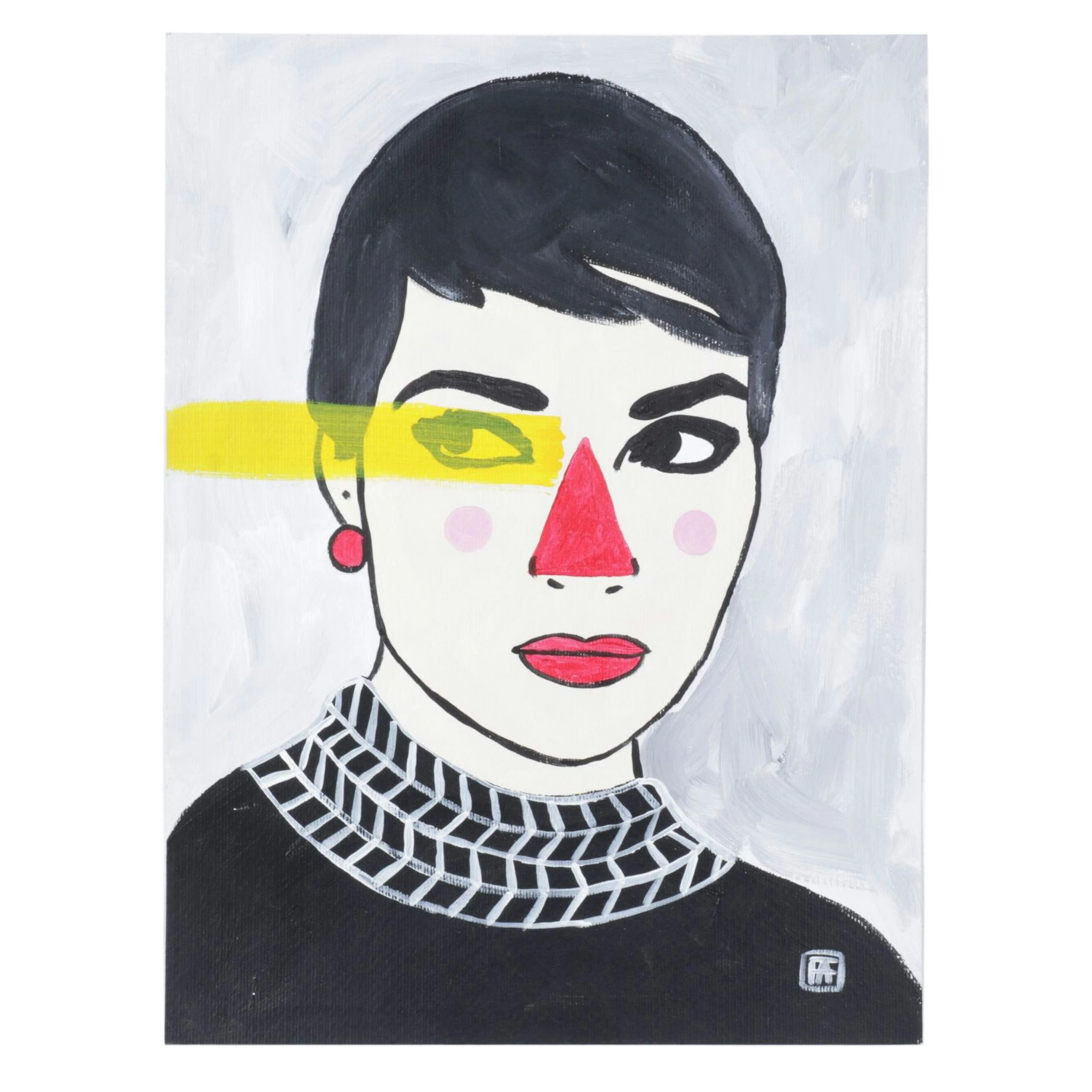 Francois Aguiard Stylized Portrait Acrylic Painting "Maria Callas", 2019