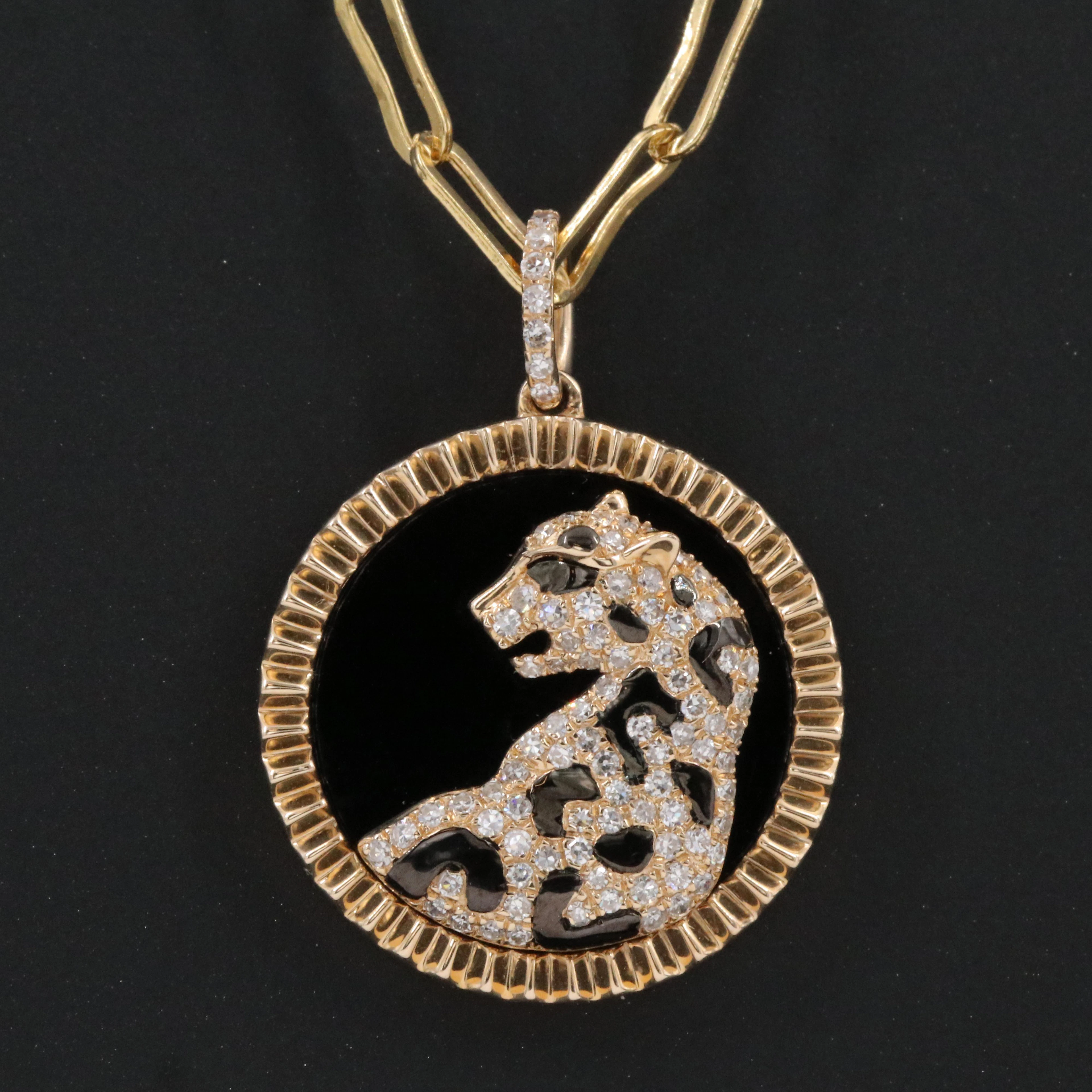 EFFY 14K Black Onyx, Diamond and Enamel Jaguar Pendant on Paper Clip Necklace
