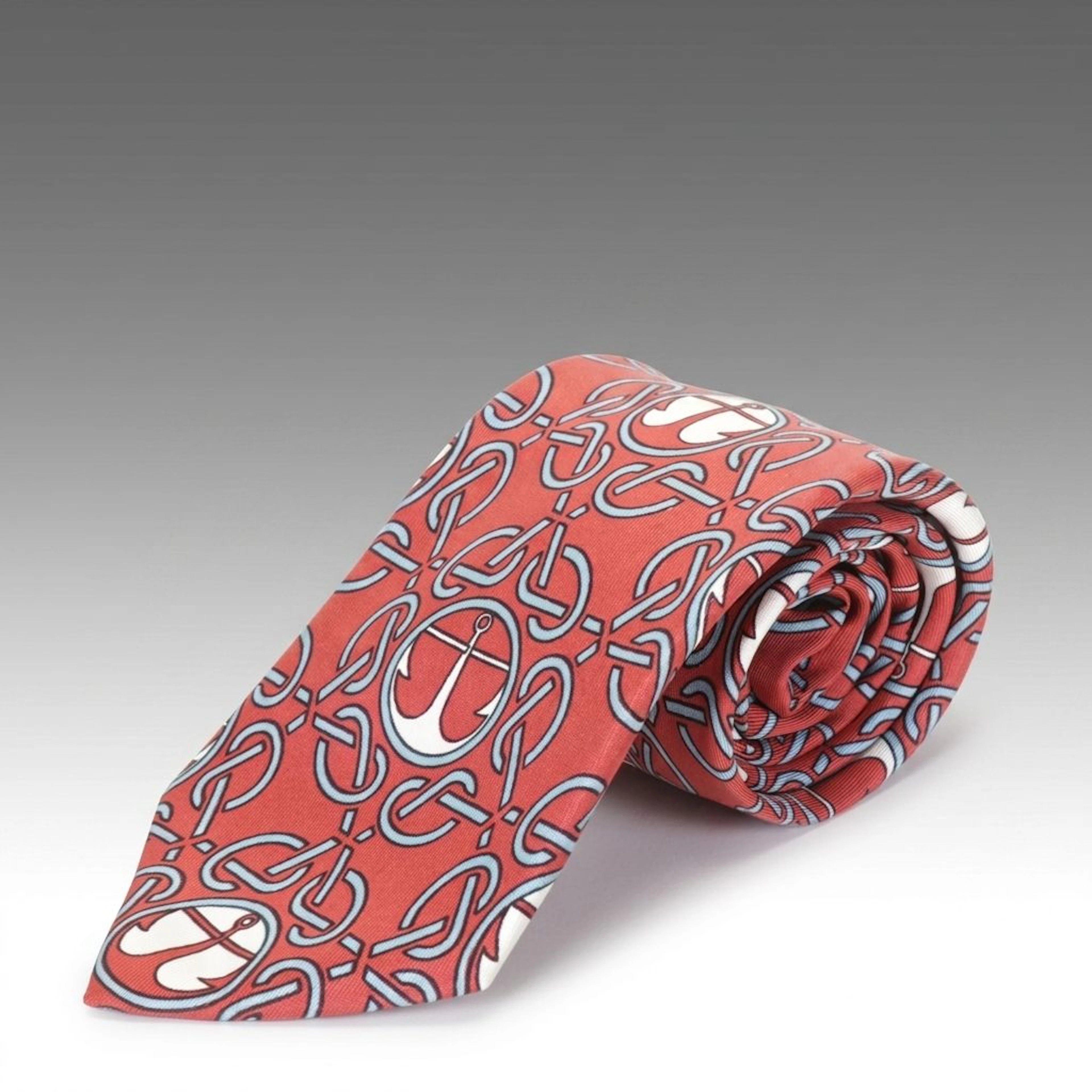 Hermès Silk Red Anchor Motif Neck Tie