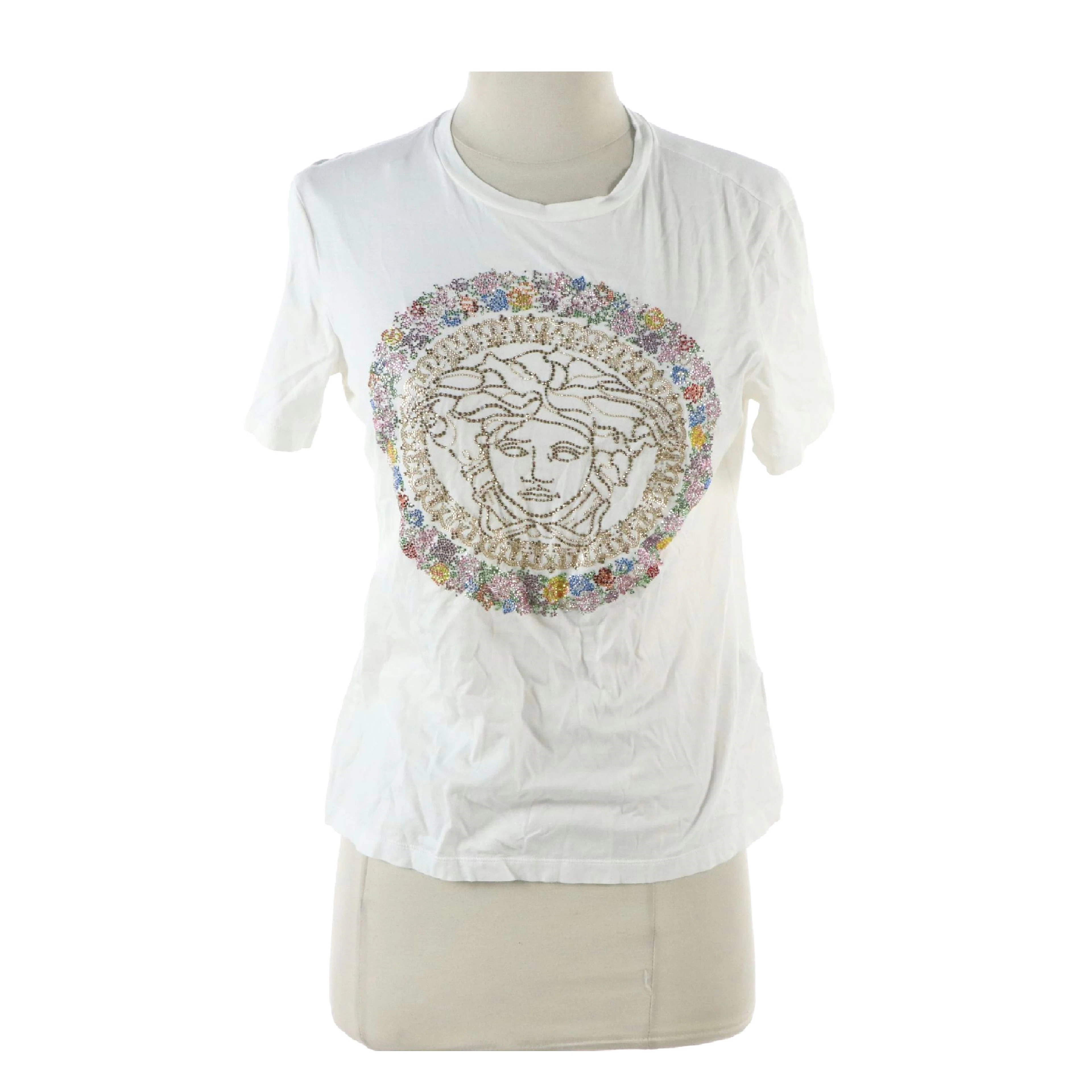 Versace Medusa T-Shirt in Multicolor Rhinestones