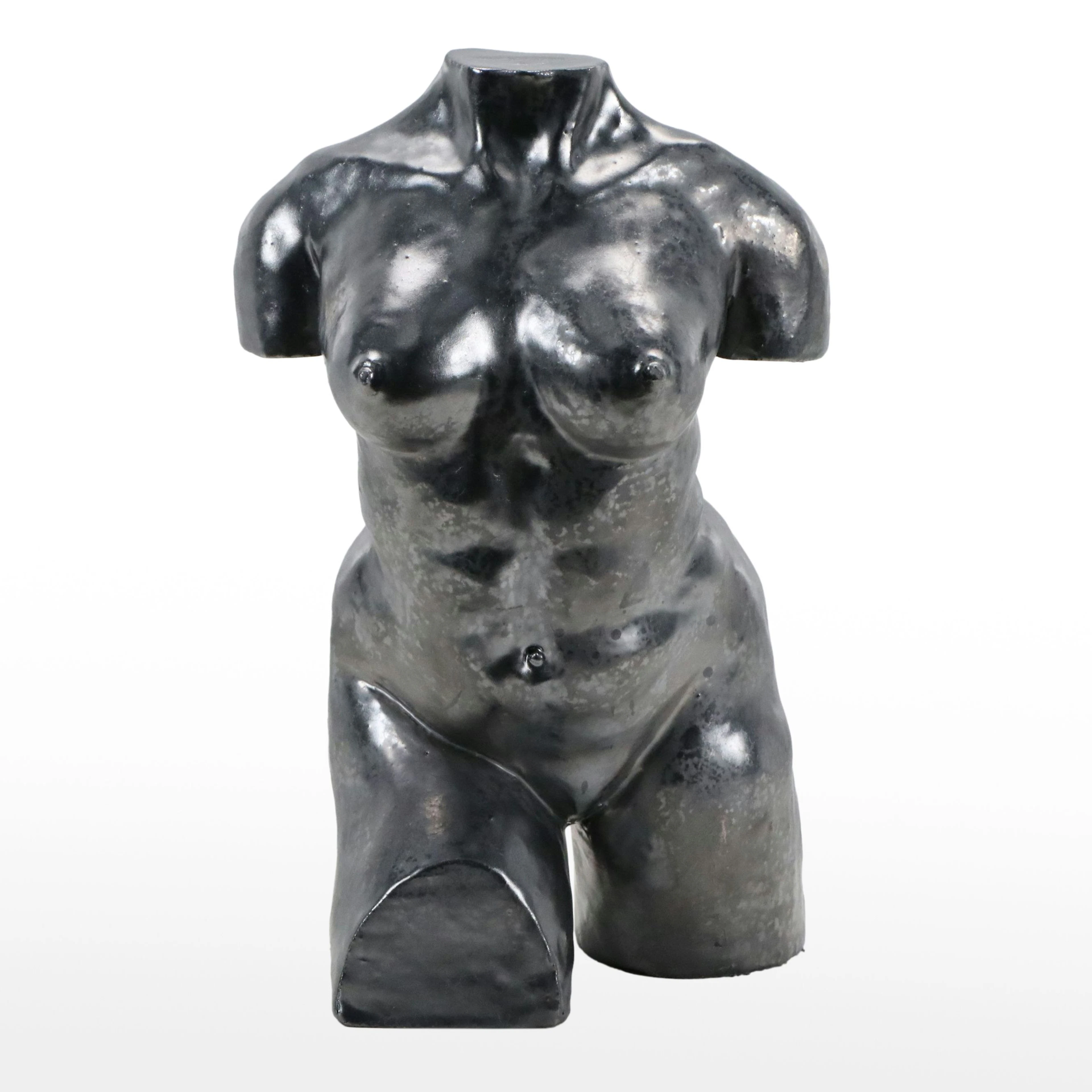 Metallic Slip-Glazed Terracotta Sculpture of Female Nude Torso, 2000