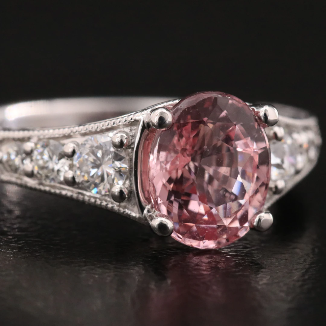 18k 1.98CT Padparadscha and 0.33 CTW Diamond Ring with IGI Report