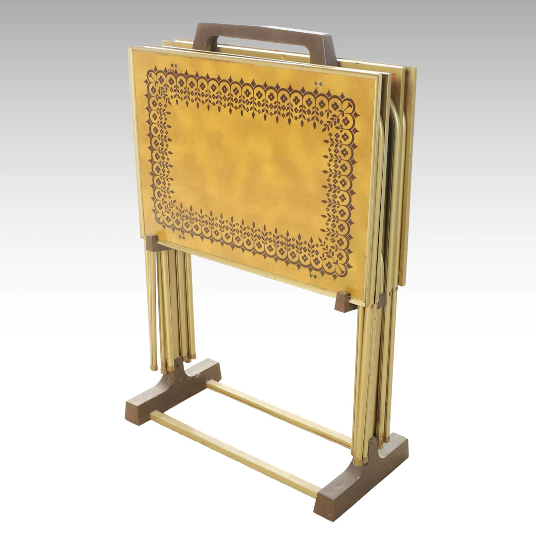 Mid Century Modern Style Metal Folding TV Tray Tables with Stand, 1960s