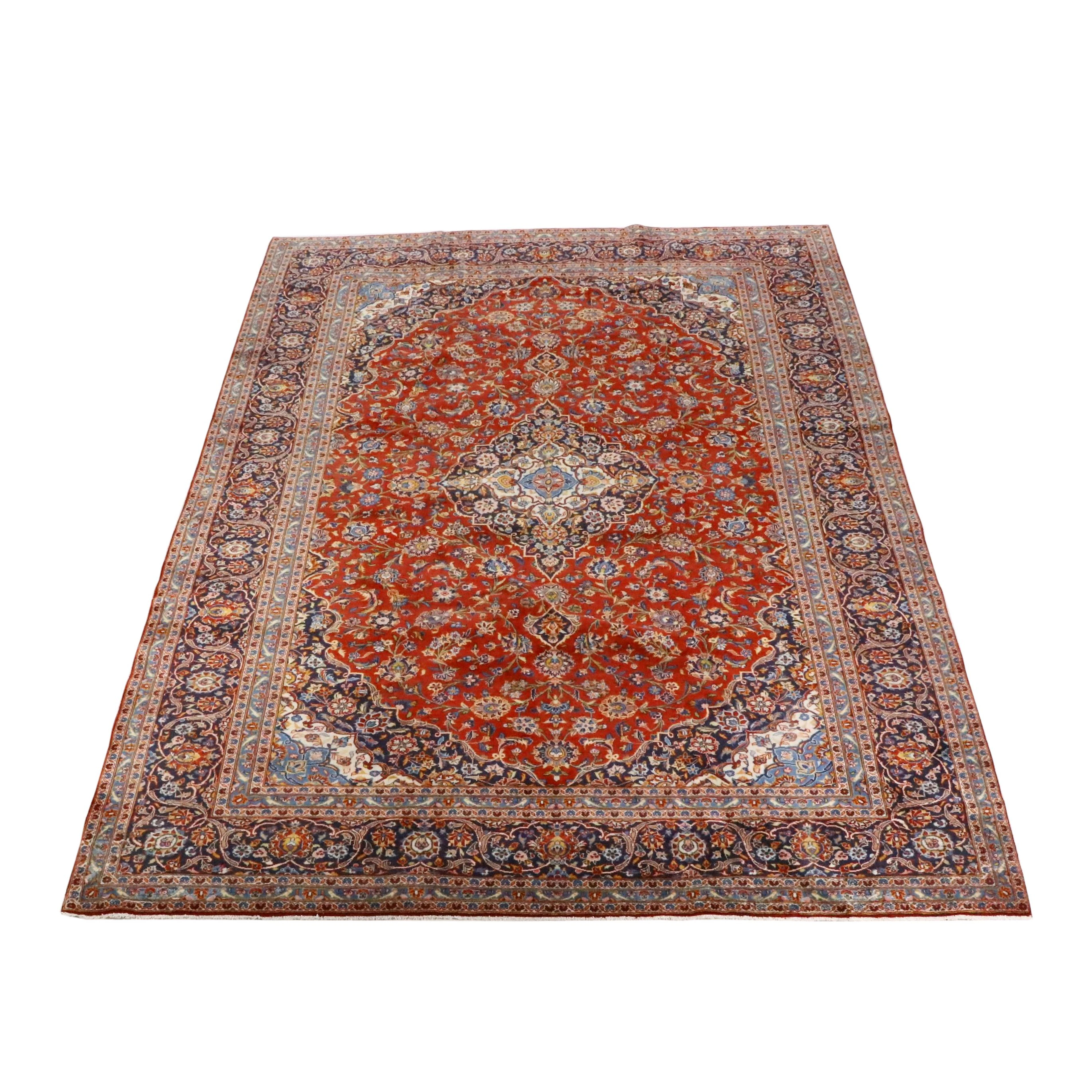 9'6 x 13' Hand-Knotted Persian Kashan Room Sized Rug