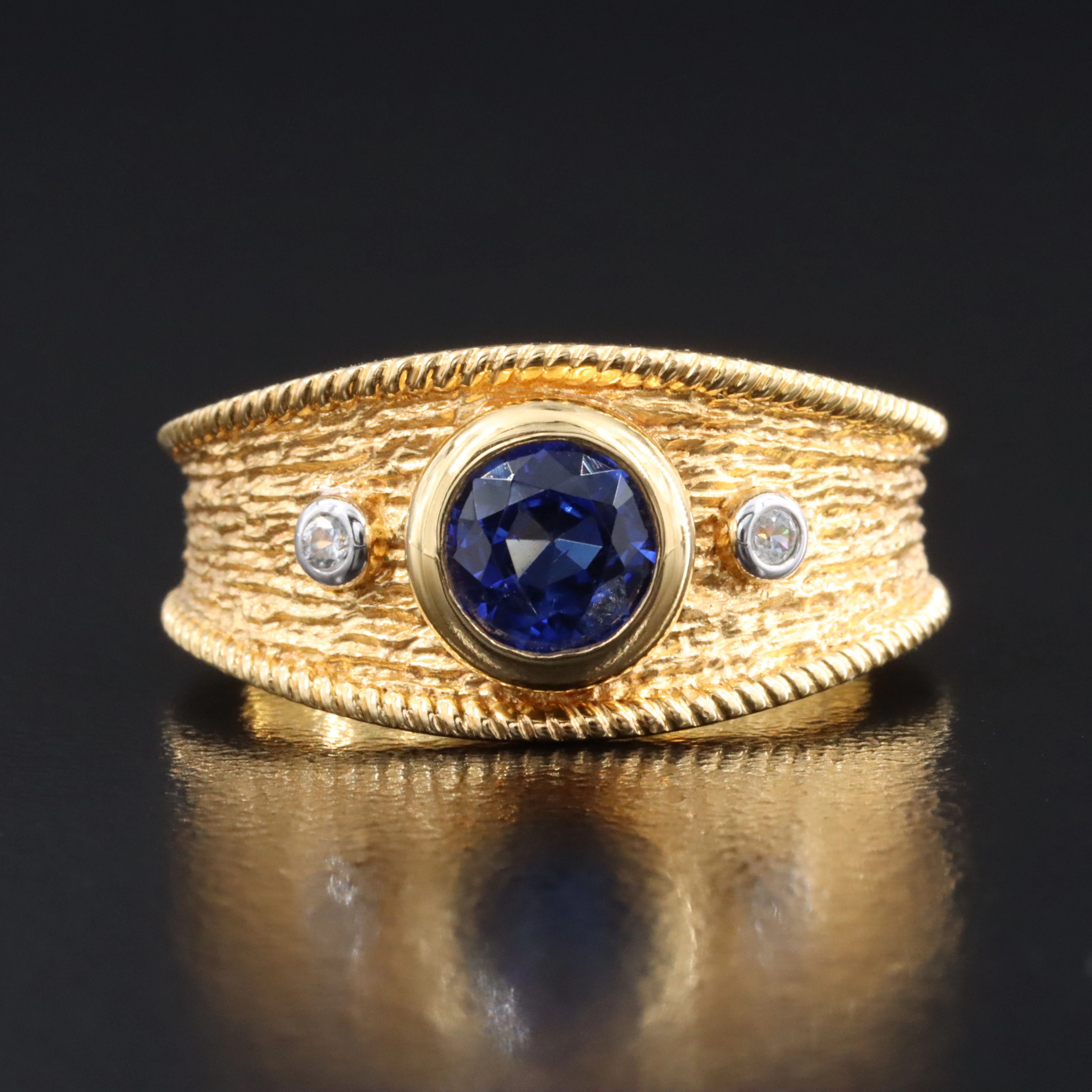 Sterling Kyanite and White Zircon Textured Ring