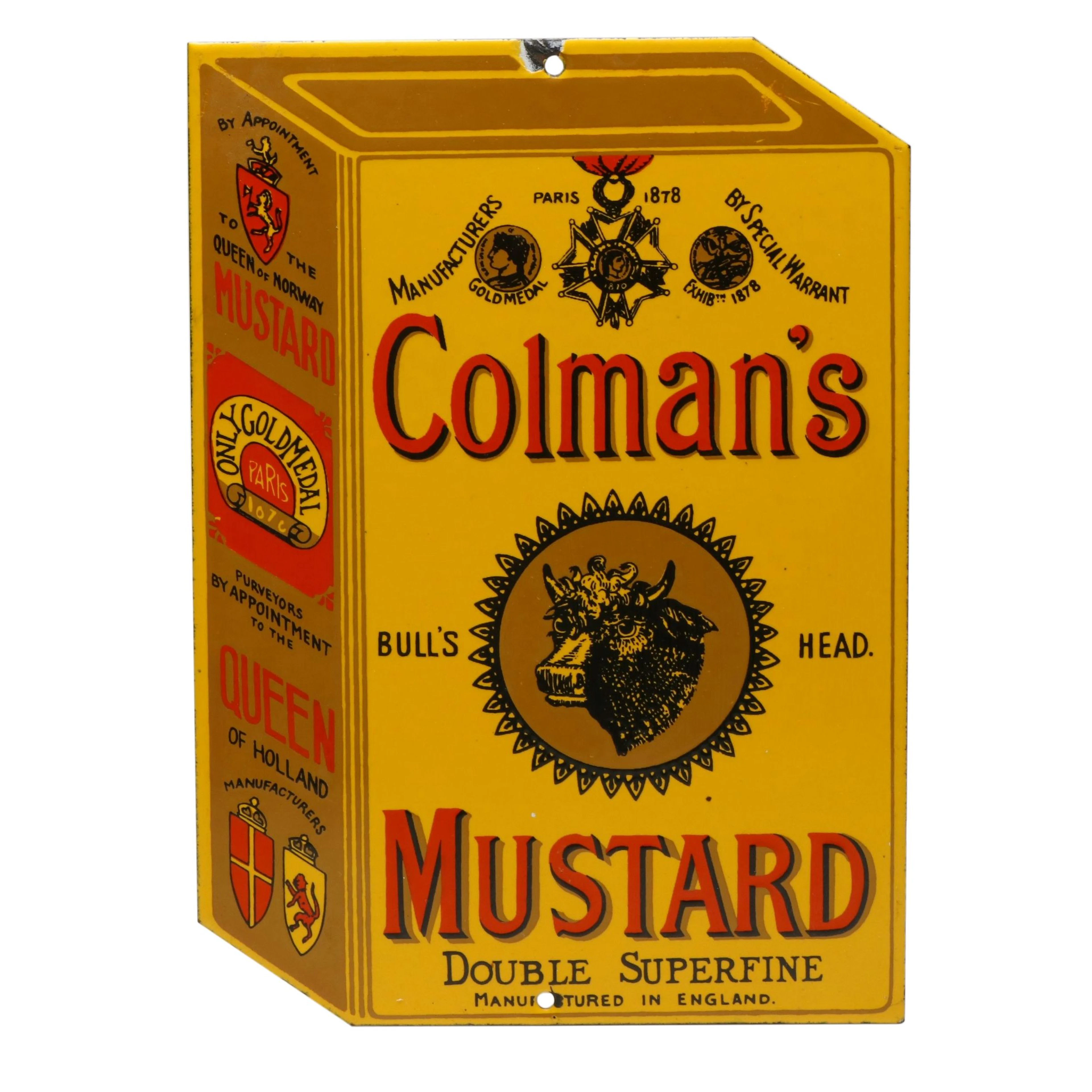 Vintage Colman's Mustard Hand-Printed Enameled Porcelain Advertising Sign