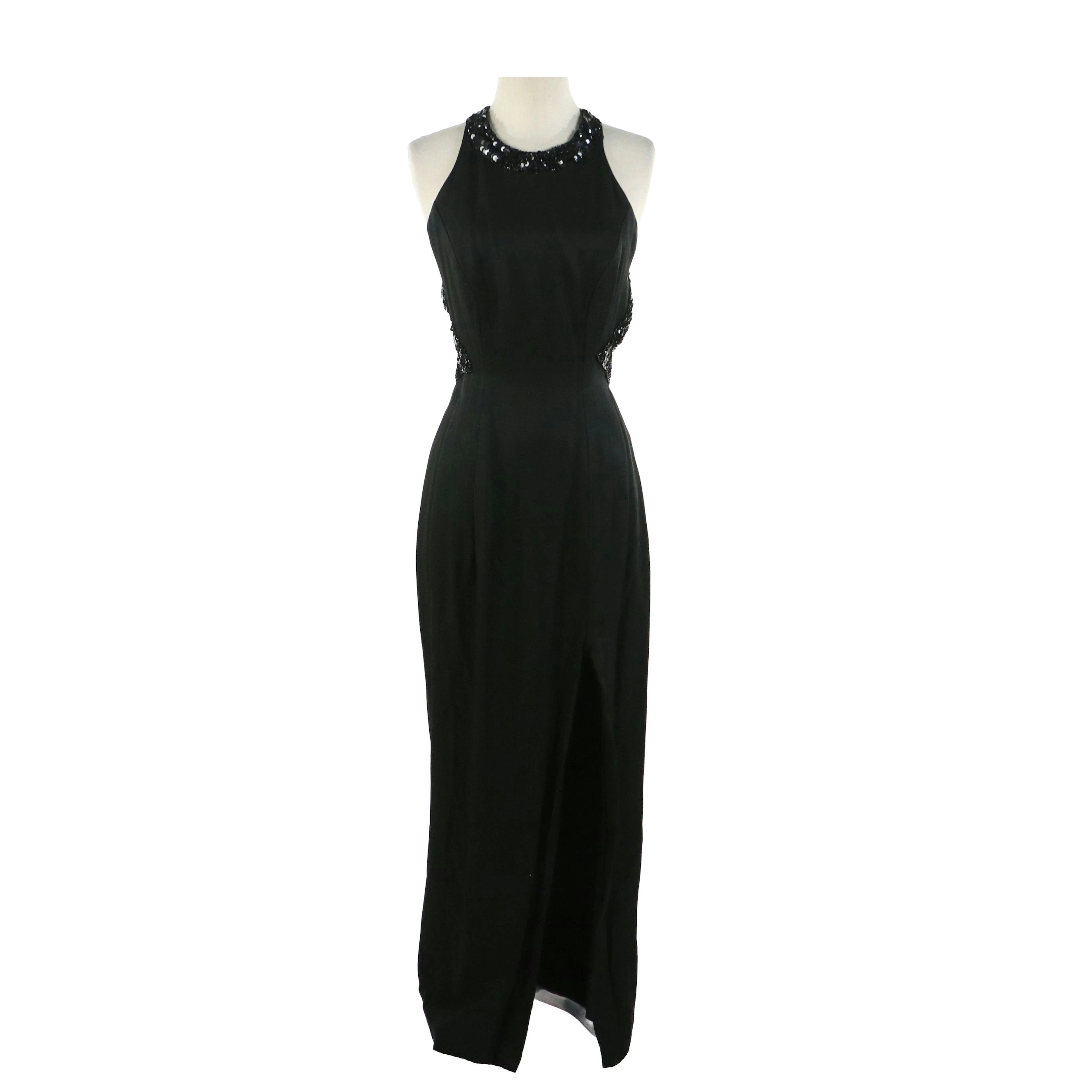 Dave & Johnny Sequin Embellished Backless Evening Dress in Black