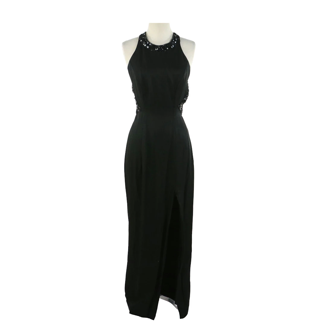 Dave & Johnny Sequin Embellished Backless Evening Dress in Black