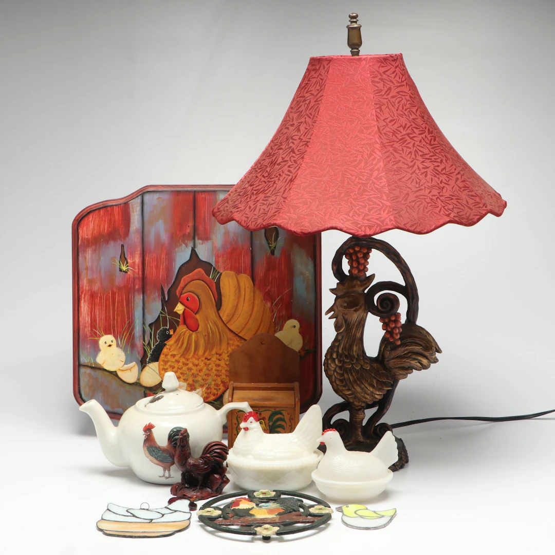 Rooster Stem Table Lamp, Hen on Nest Dishes and More Farmhouse Décor
