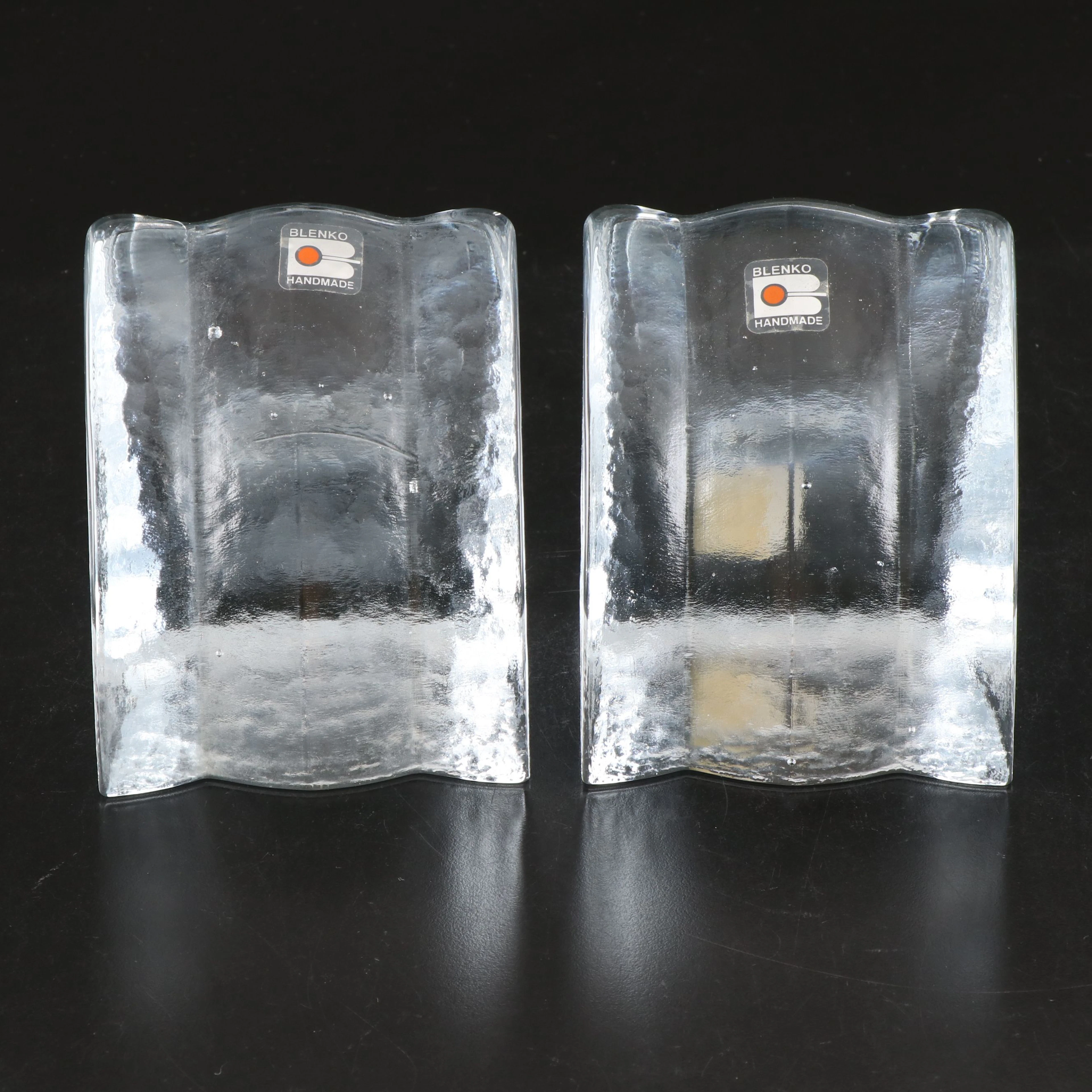 Blenko Mid Century Modern Half-Circle Clear Glass Bookends